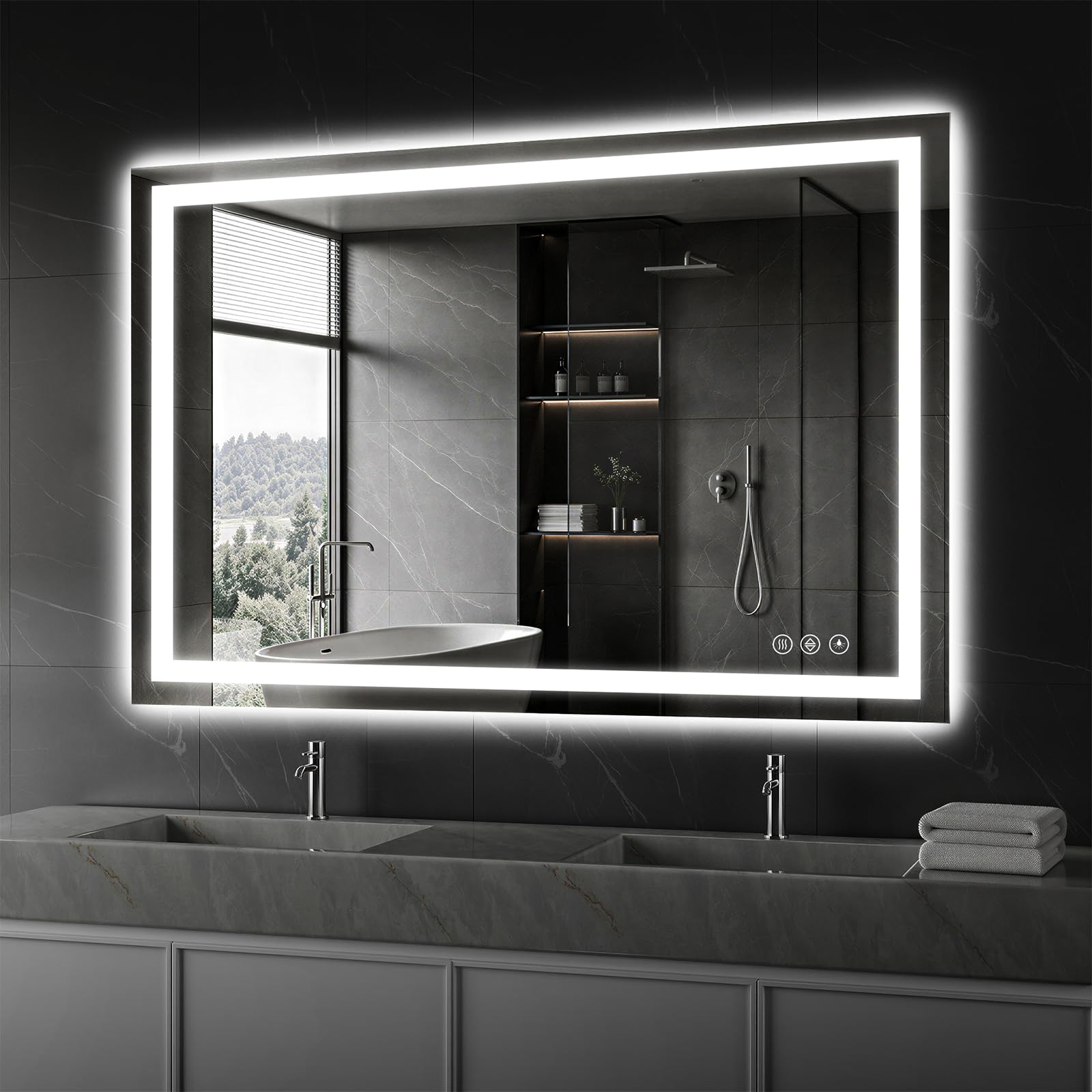 Koonmi 48x36 LED Bathroom Mirror, Shatterproof Mirror with Light