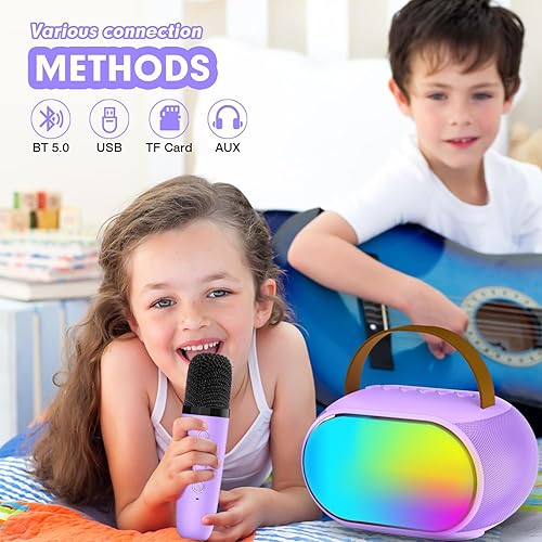 Miniatura 5 de Máquina de karaoke para niños, altavoz Bluetooth portátil con 2 micrófonos inalámbricos, juguete para niñas y niños de 3, 4, 5, 6, 7, 8, 9, 10, 11,