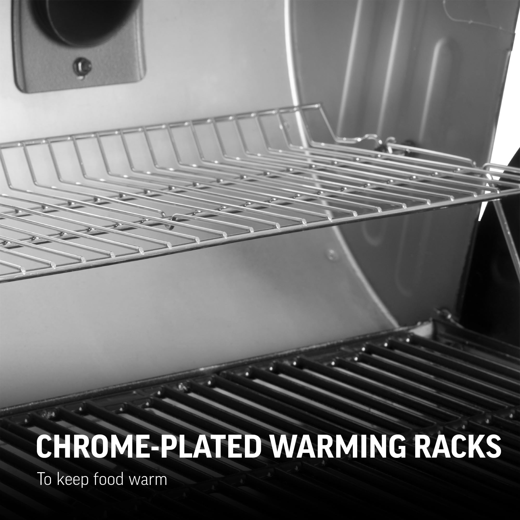 Condition photo showing New/Like New for char-griller® texas trio 3-burner gas & charcoal grill and smoker, push button to ignite, dual temperature guages, side burner, includes side firebox, 1,390 cooking square inches, black, model# 3070