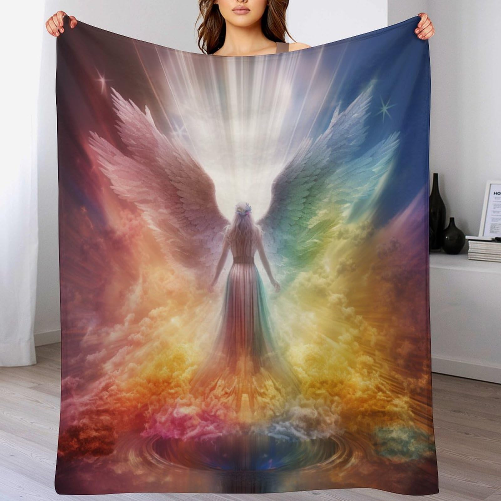 Couverture canapé ange arc-en-ciel pour home office et voyage