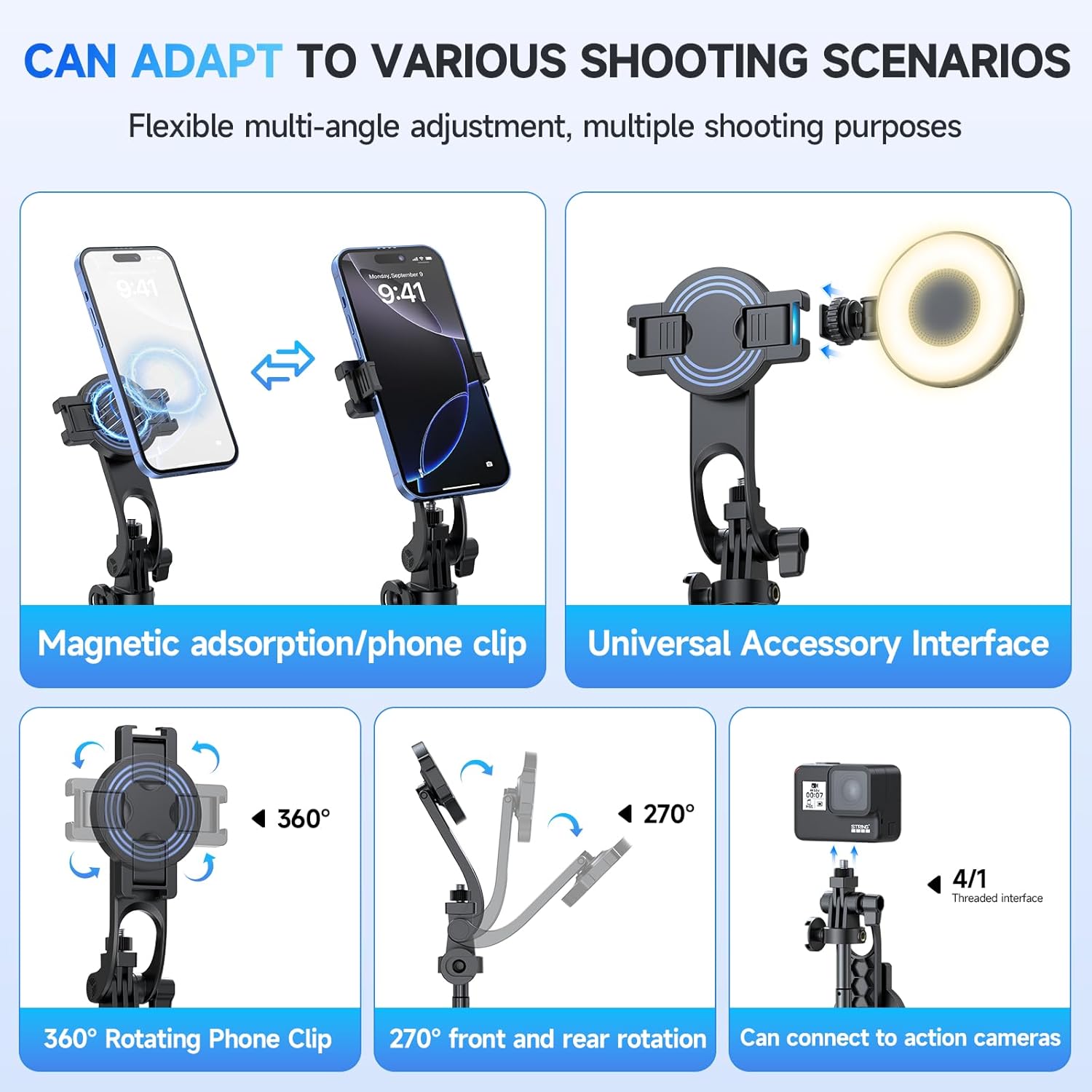 REQO Magnetic Tripod for iPhone and Android,Samsung Phones,51" Selfie Stick Tripod Mount with Remote,Portable Phone Selfie Stick Stand for Photo,Video Recording,Travel,Filming - Image 7