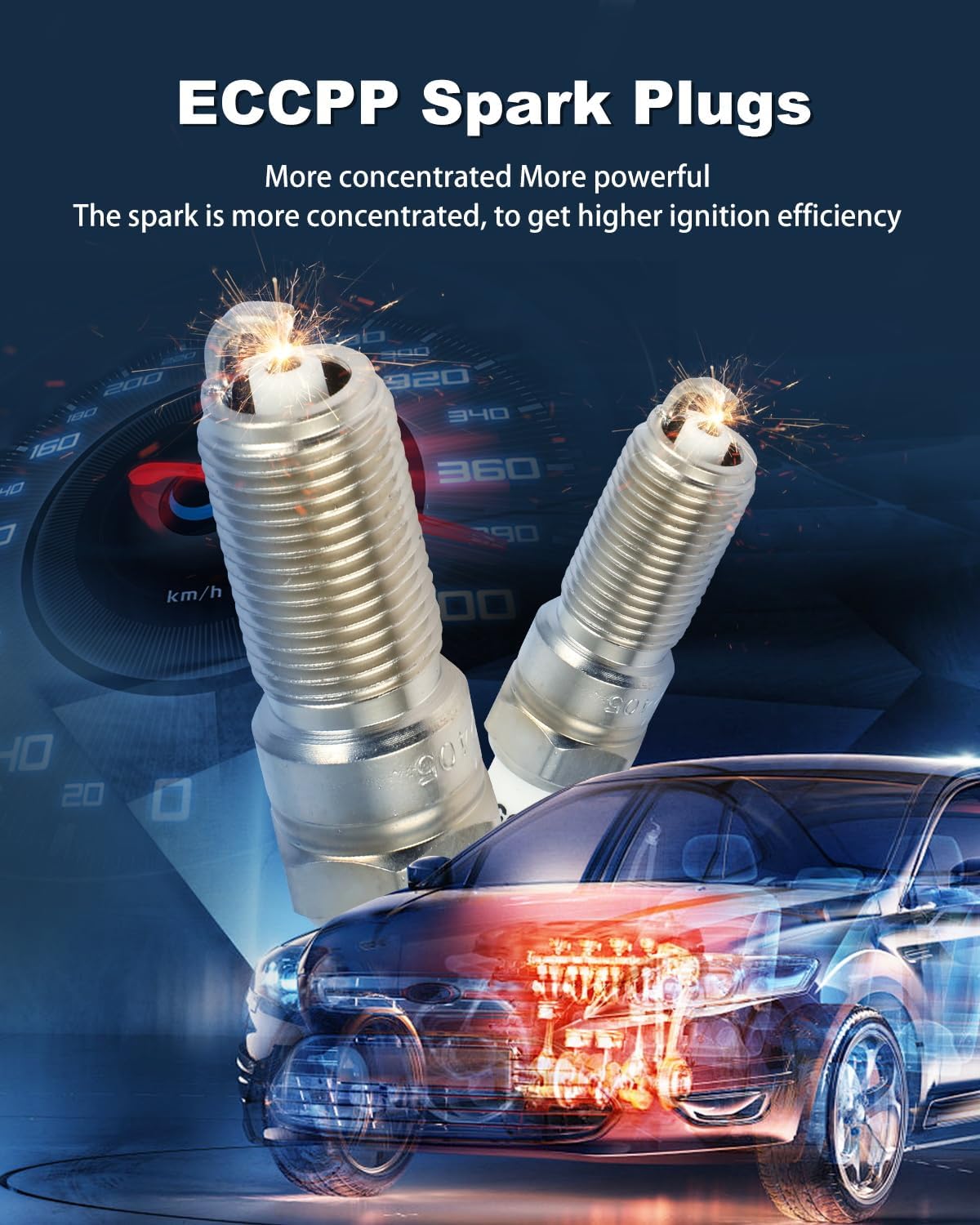 ECCPP Spark Plug Platinum Iridium Fit for 2015-2020 for Ford for Edge 2.7L/V6,2020-2021 for Lincoln for Aviator 3.0L/V6 Replacement for 95927,ILTR6S8 (6 Spark Plugs)