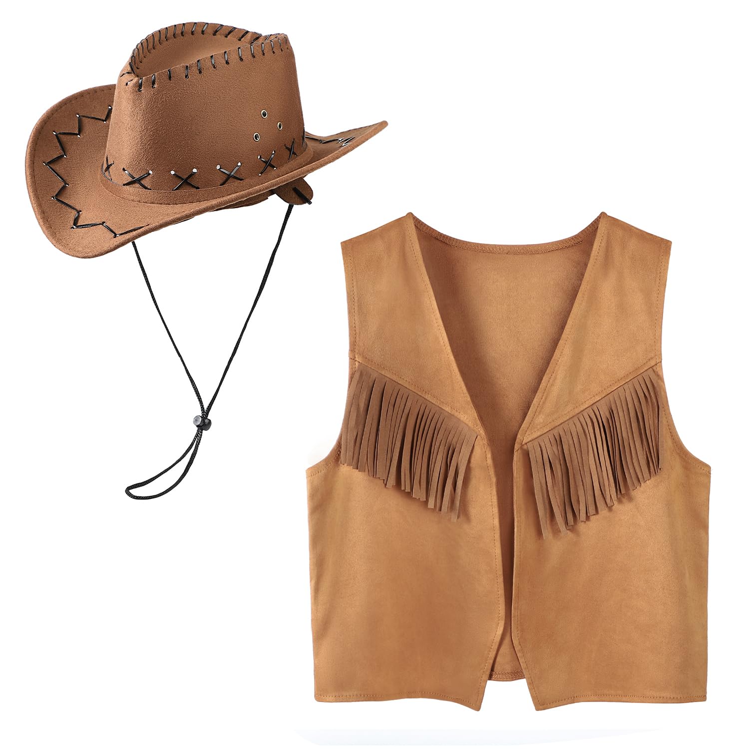 SIQITECHUK Kids Cowboy Costume Set including Cowboy Hat Western Fringe Vest Child Wild West Fancy Dress Outfit for Halloween Cosplay Party (140)