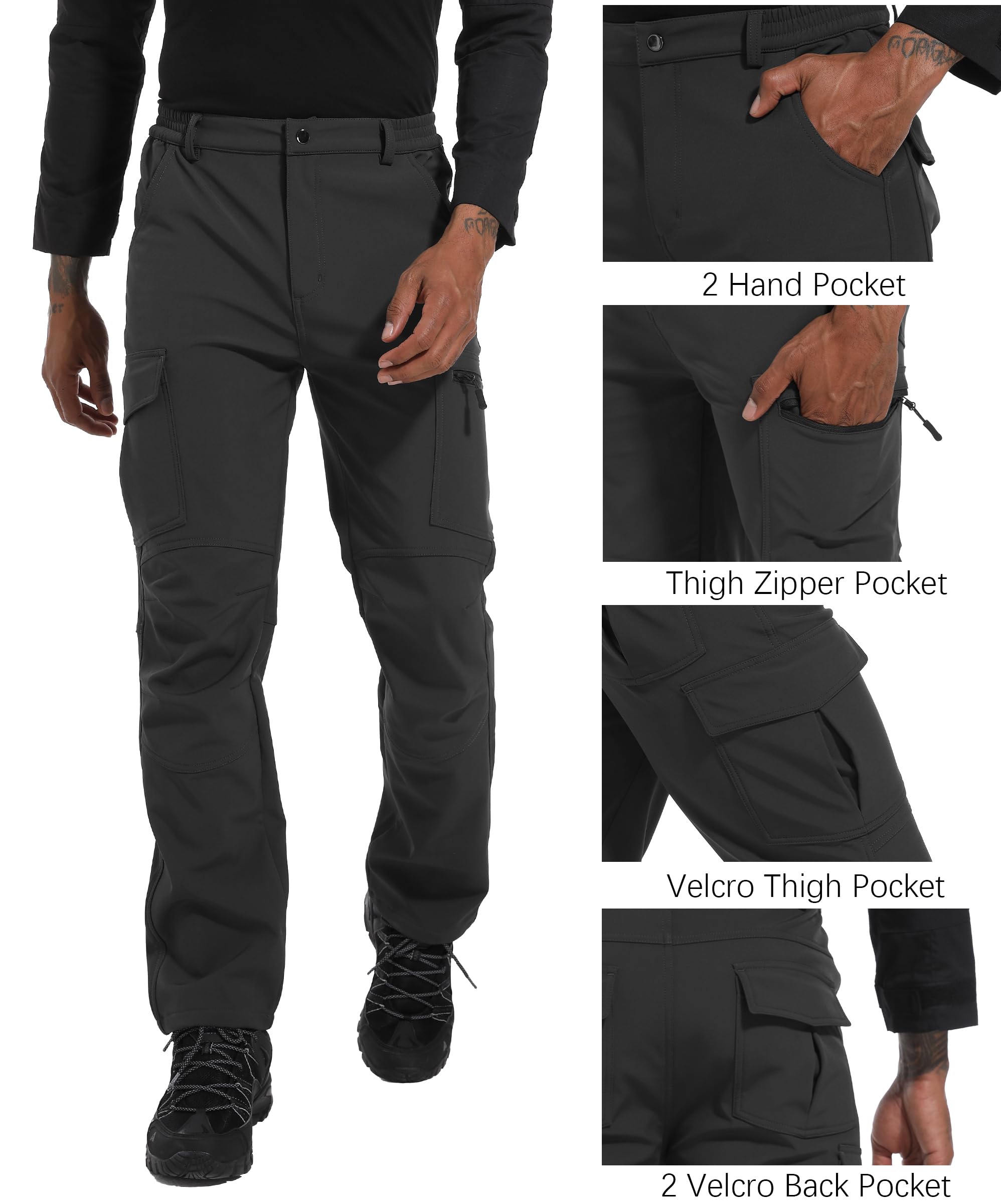 Snapklik.com : Mens Snow Ski Hiking Pants Winter Fleece Lined Softshell ...