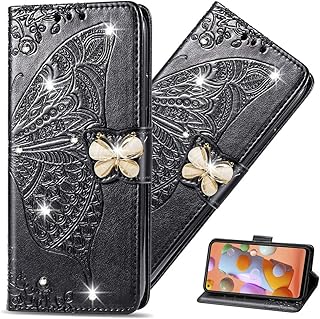 QIVSTAR Leather Case for Samsung Galaxy A51 4G Luxury Diamond Butterfly Magnet Clasp Kickstand Function with Wallet Pocket Bling Bling Case for Samsung Galaxy A51 4G Black SDD