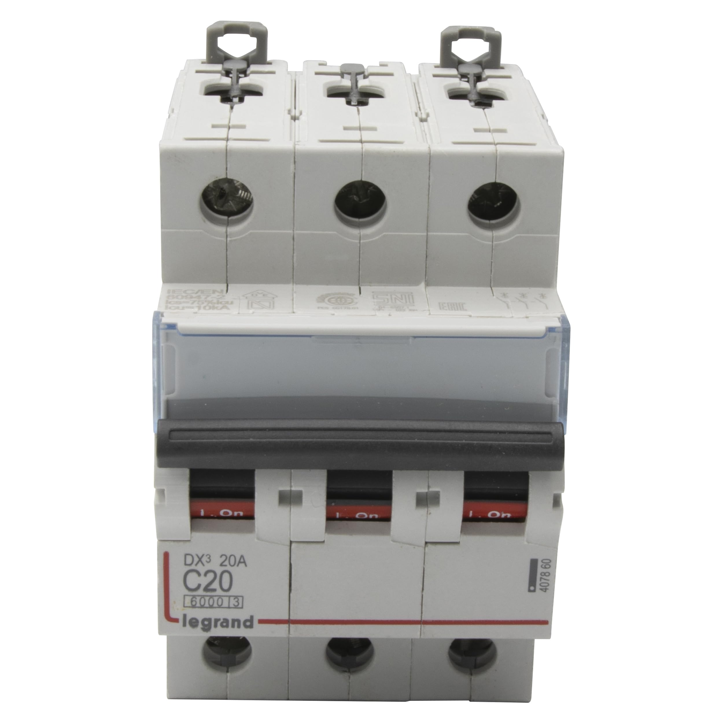 Legrand 407860E Interrupteur automatique magnétique thermique 3P, 20 A, courbe C, 10 kA, 3 modules, DX3