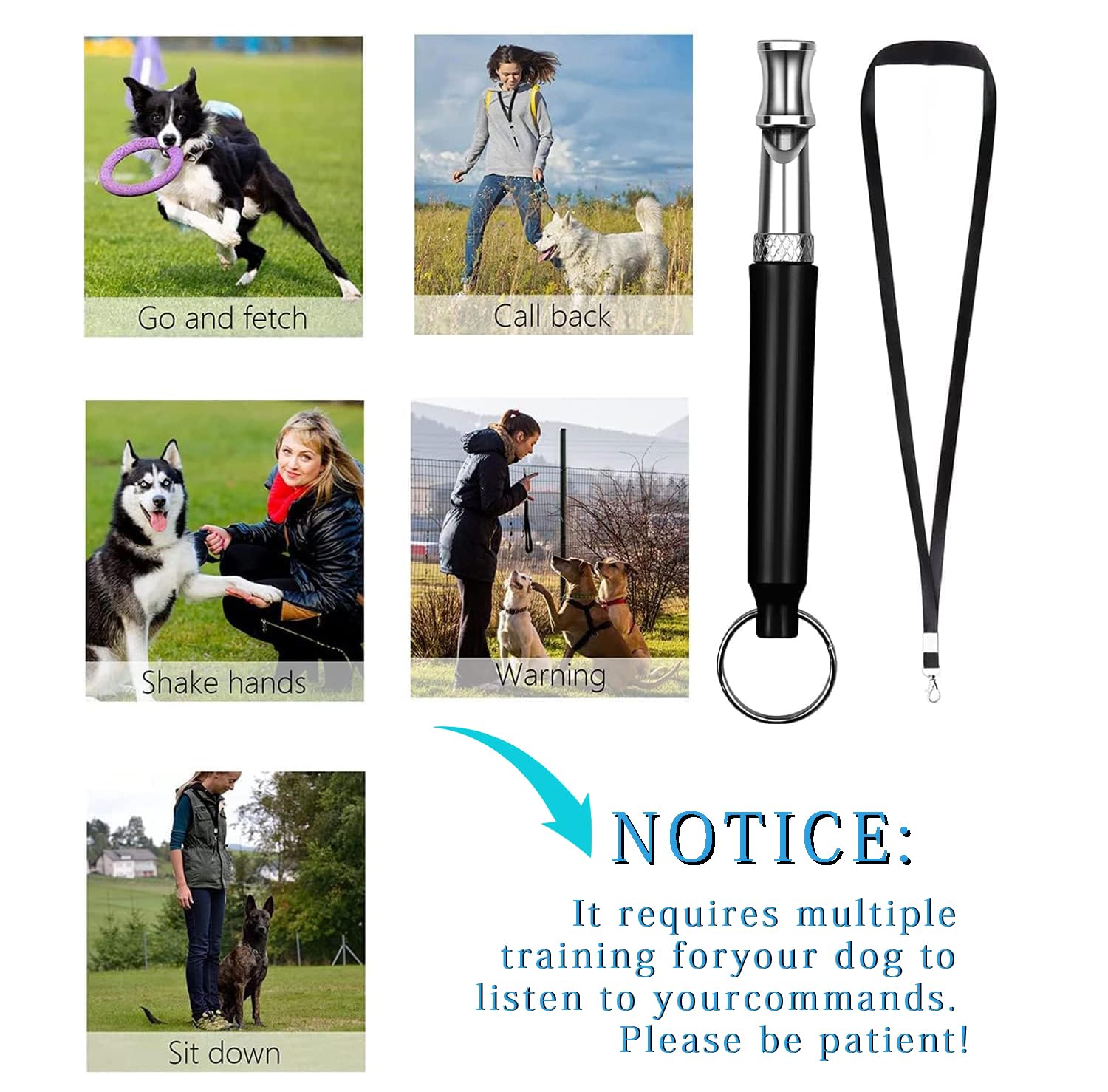2 Pack Hundepfeife, Hundepfeife, um das Bellen von Nachbarn zu stoppen, verstellbare Ultraschall leise Hundepfeife, professionelle Rückruf-Hundetrainingspfeife mit Umhängeband (4)