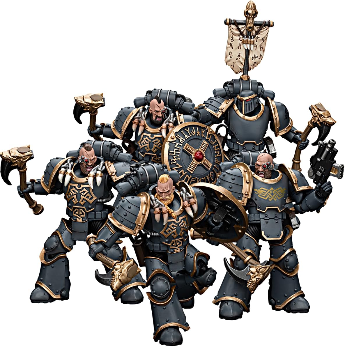 JOYTOY 1/18 Action Figure Warhammer 40k The Horus Heresy Space Wolves Grey Slayer Pack Set of 5 Figures 4.72inch,Toys for Kids and Adults