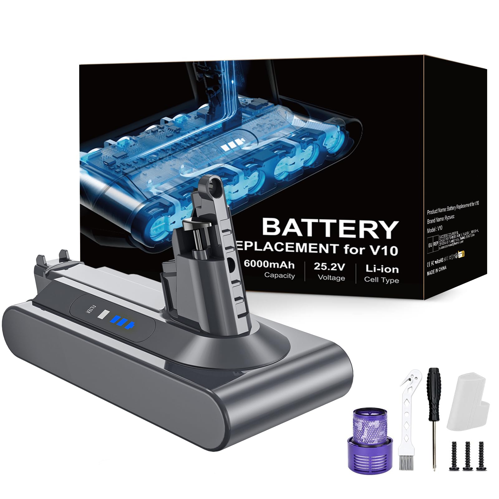 6000mAh Batteria di Ricambio per Dyson V10 SV12 batteria per Cyclone V10 Animal V10 Absolute V10 Motorhead V10 Fluffy Aspirapolvere