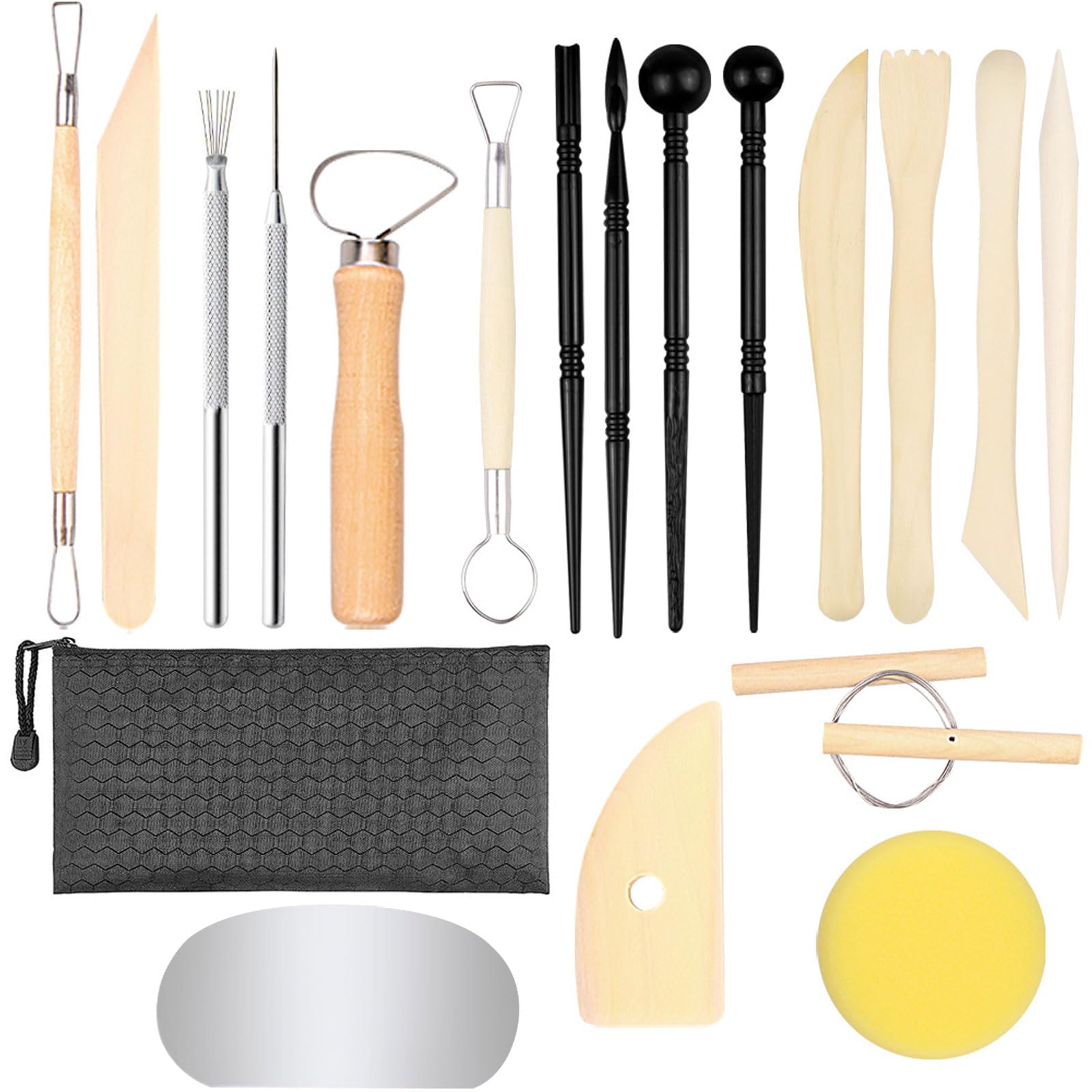BDHYYM 19 Stück Töpferwerkzeug Set, Modellierwerkzeug Ton Werkzeug Set | Polymer Clay Tools mit Aufbewahrungstasche, Töpfer Werkzeug, Sculpting Tools für Profis Anfänger