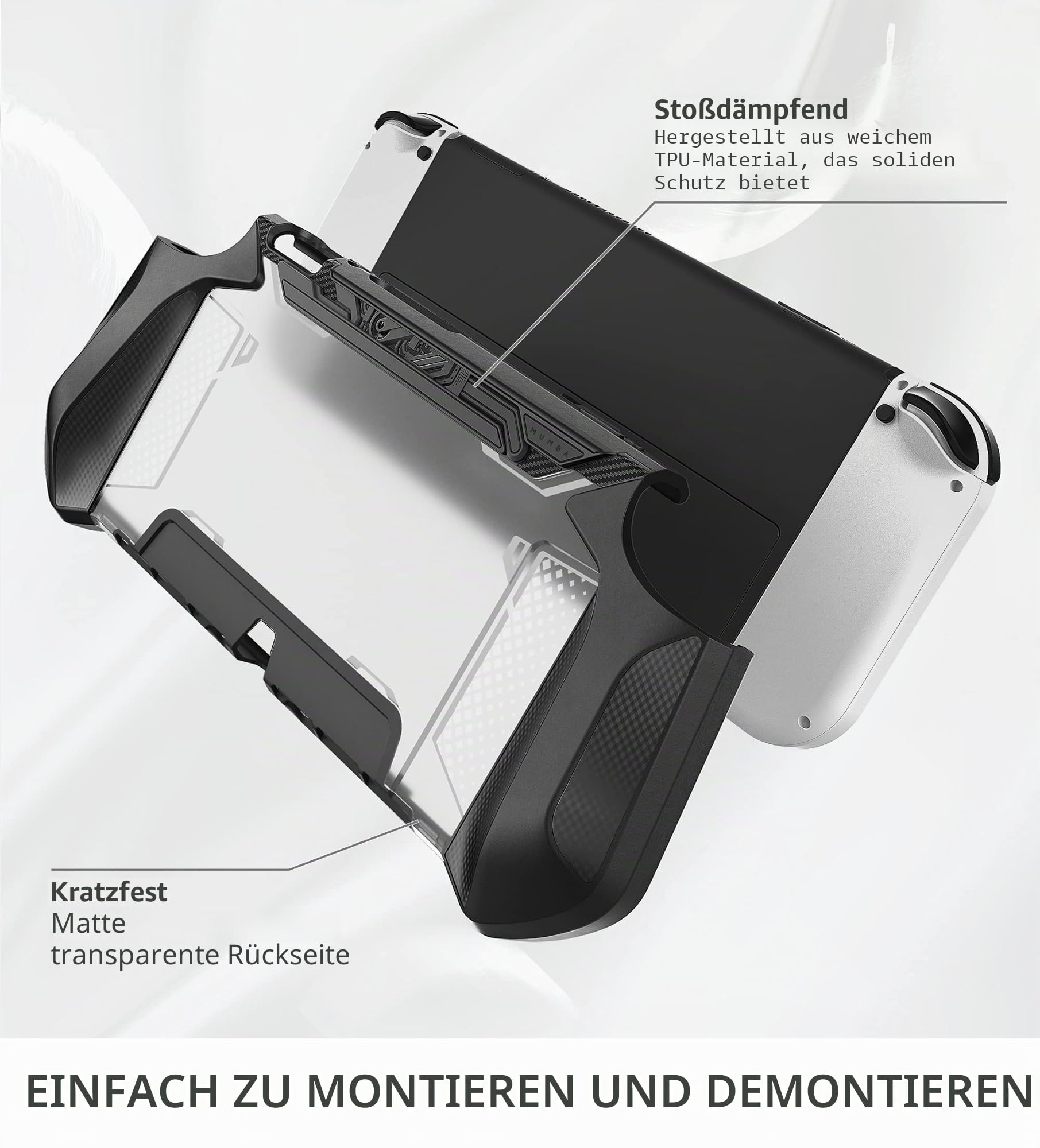 Mumba Dockable Hülle für Nintendo Switch OLED 2021, [Blade] TPU Grip Schutzhülle Zubehör Kompatibel mit Nintendo Switch OLED 7 Zoll und Joy-Con Controller (Schwarz)