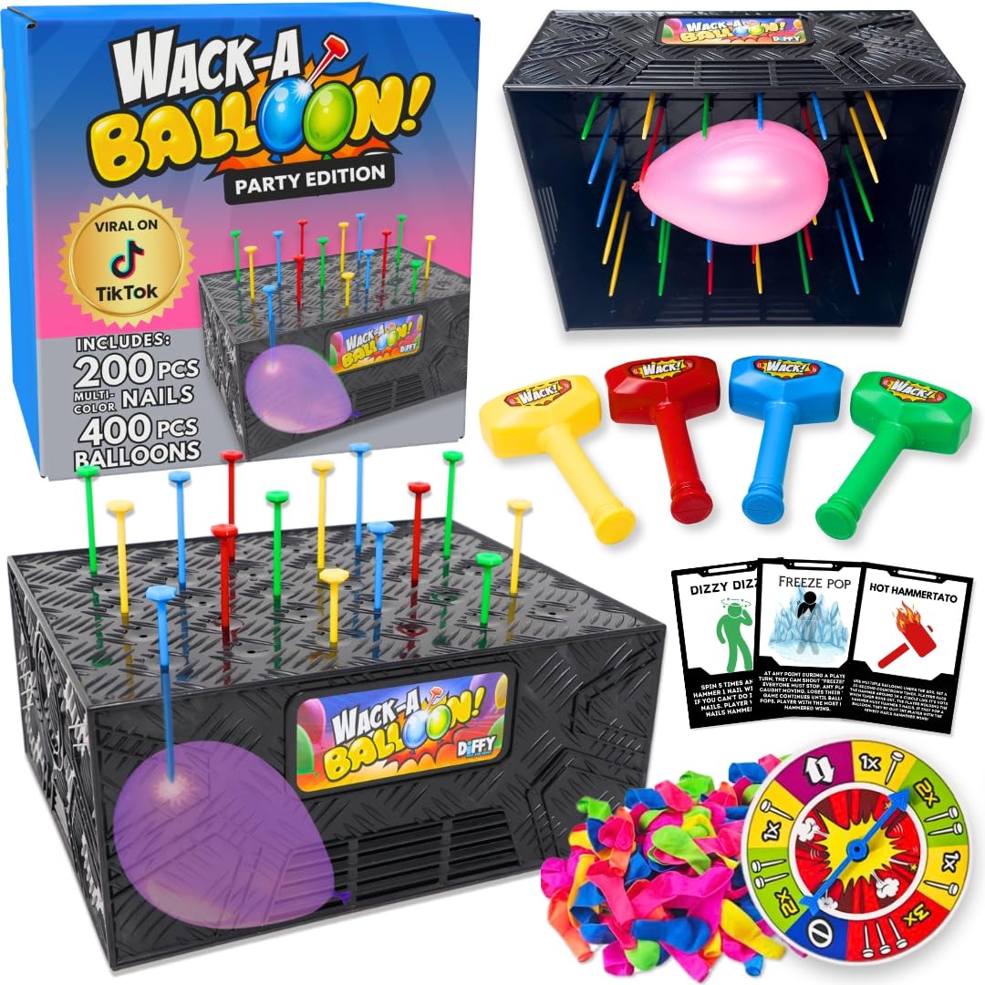 Wack A Balloon Party Edition Pop Game for Kids and Adults, Interactive Balloon Popping Party Gift for Game Night, Family Fun and Classrooms, Ages 4+