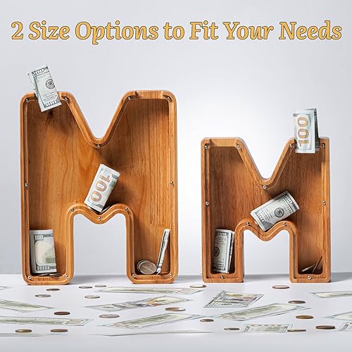 Miniatura 3 de Alcancías de madera extra grandes de 12 pulgadas  Alcancías para niños y niñas, bancos de dinero del alfabeto con inicial D  Banco de billetes para