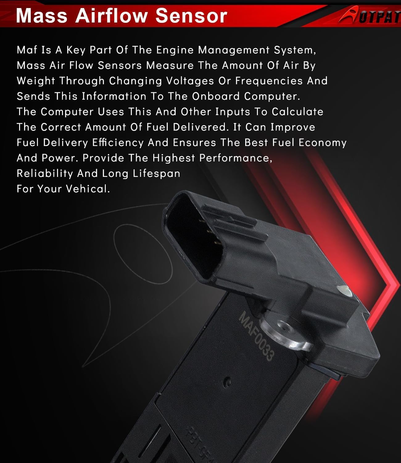 MAF MAF0033 Mass Air Flow Sensor for:-Honda 2009-2011 Pilot 3.5L, 2003-2012 Accord 2.4/3/3.5L, 2006-2011 Civic 1.3/1.8L, 2007-2017 Odyssey 3.5L, 2009-2010 Fit 1.5L, Replace OE# MAF0033
