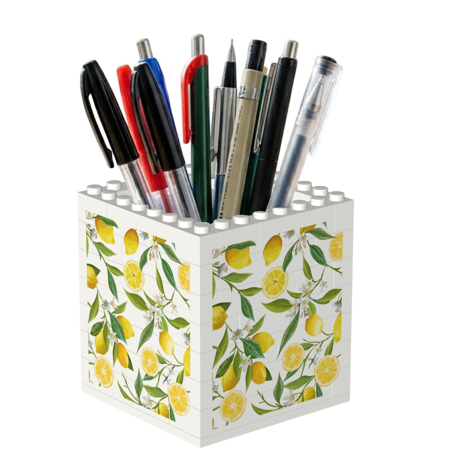 Poadnly Yellow Lemon, Pen Pot Pencil Holder for Office Home School, Compact Desk Organiser for Office Stationery