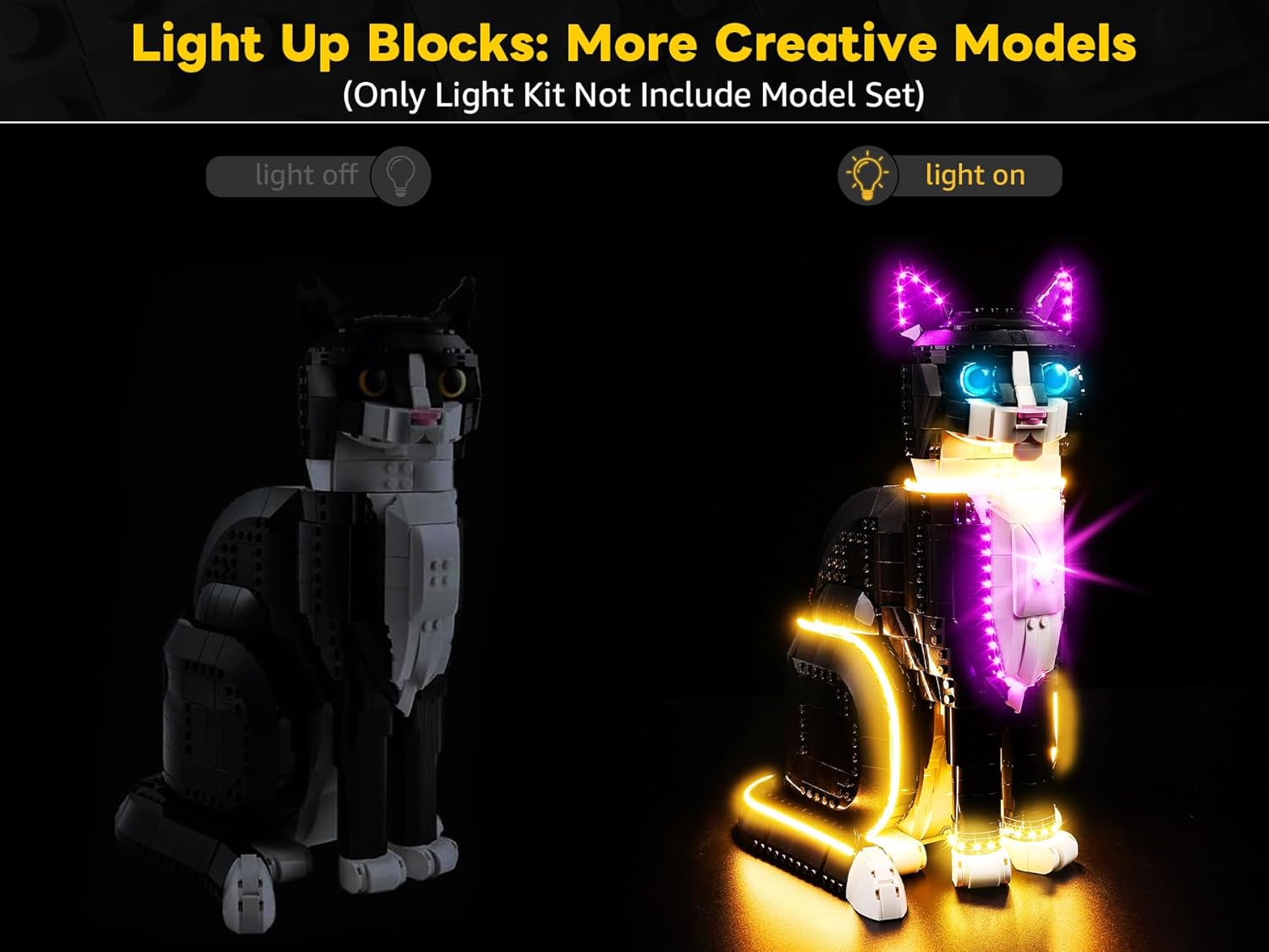 Kyglaring LED Light Kit Compatible with Lego Tuxedo Cat 21349 Building Blocks, Upgraded Chest and Eyes Lights, Lights Only (Model Not Included), Classic Version