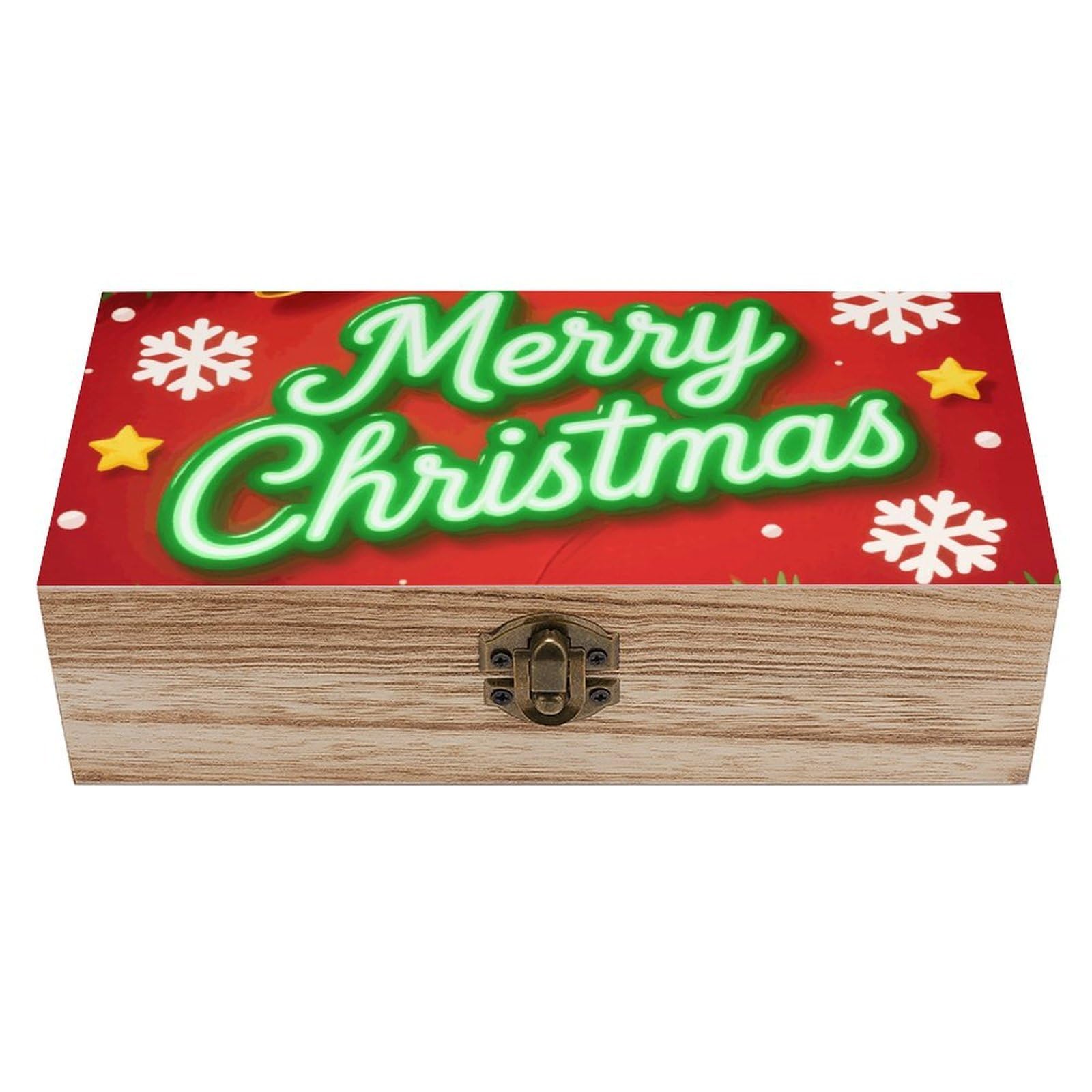 asbwuo Merry Chrismas Wooden Keepsake Box Storage Boxes with Hinged Lid