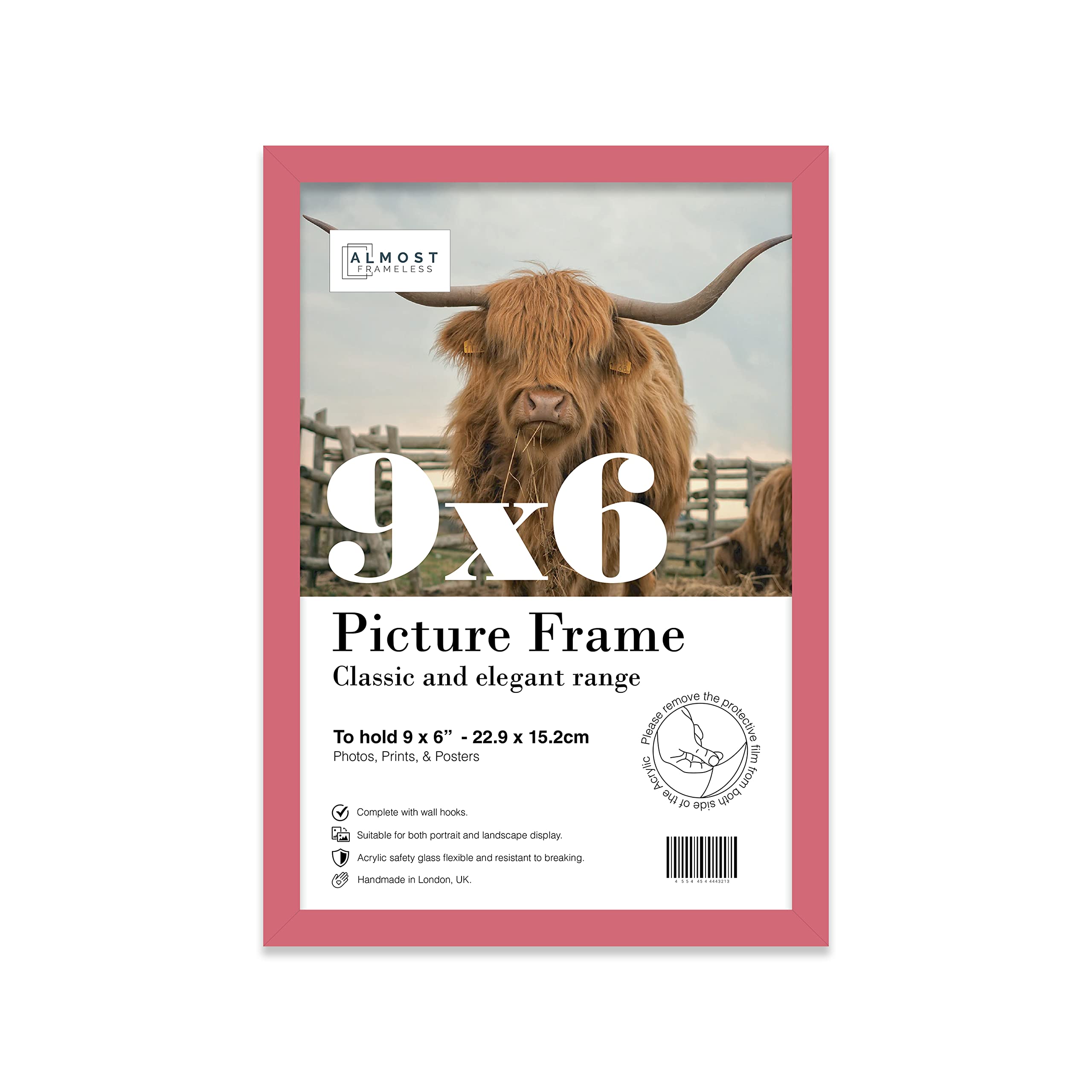 9x6 Inch Pink Photo Frame Wall Mountable and Freestanding Picture Frame Standard Photograph Size, 9" X 6" (23 X 15cm)