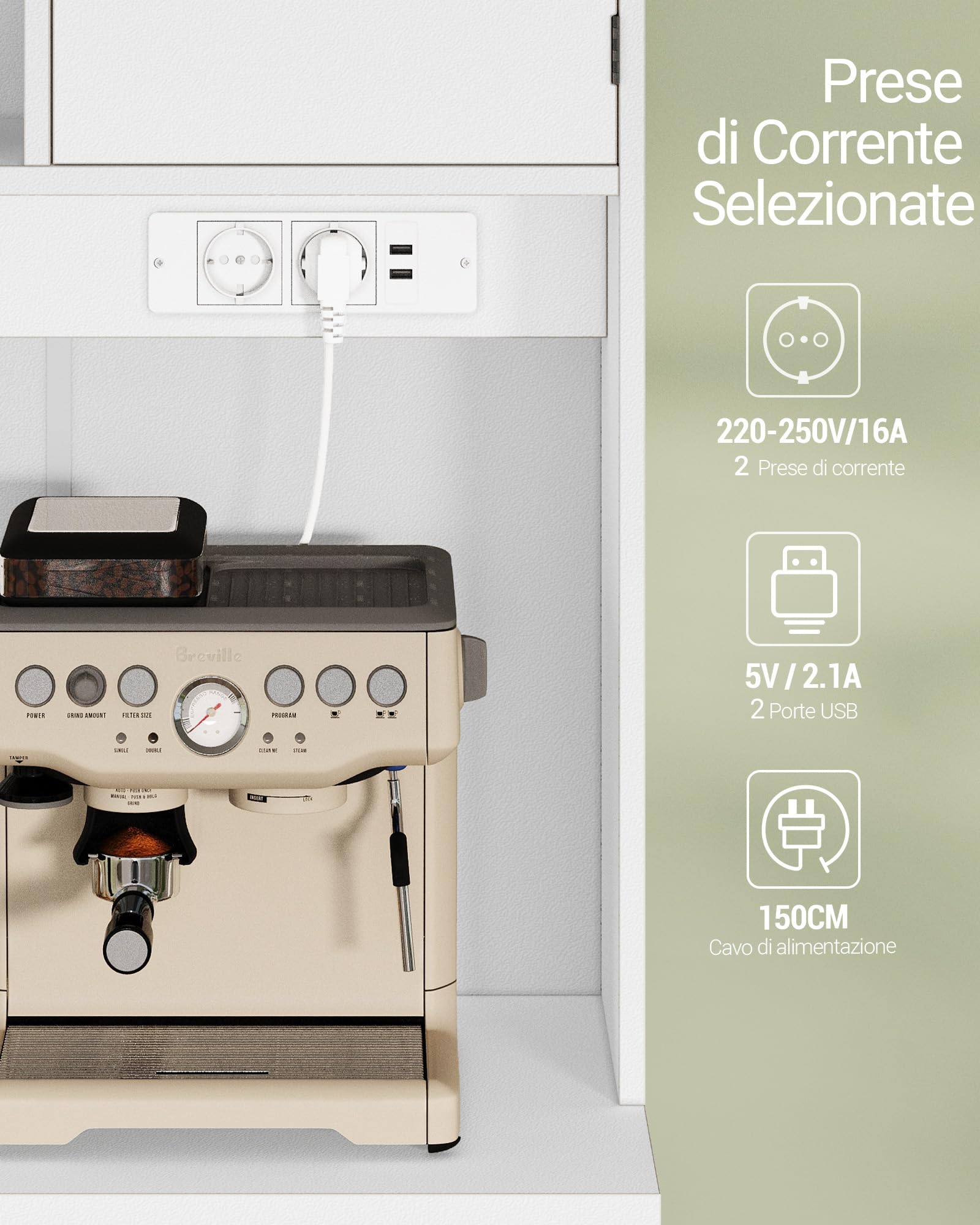 Hzuaneri Credenza Cucina Alta, Credenza Soggiorno, con Multipresa e Striscia Luminosa a LED, Ampia Superficie di Lavoro, Ripiani Regolabili, Cucina, Soggiorno, 40 x 100 x 180 cm, Bianco PT00203XEU