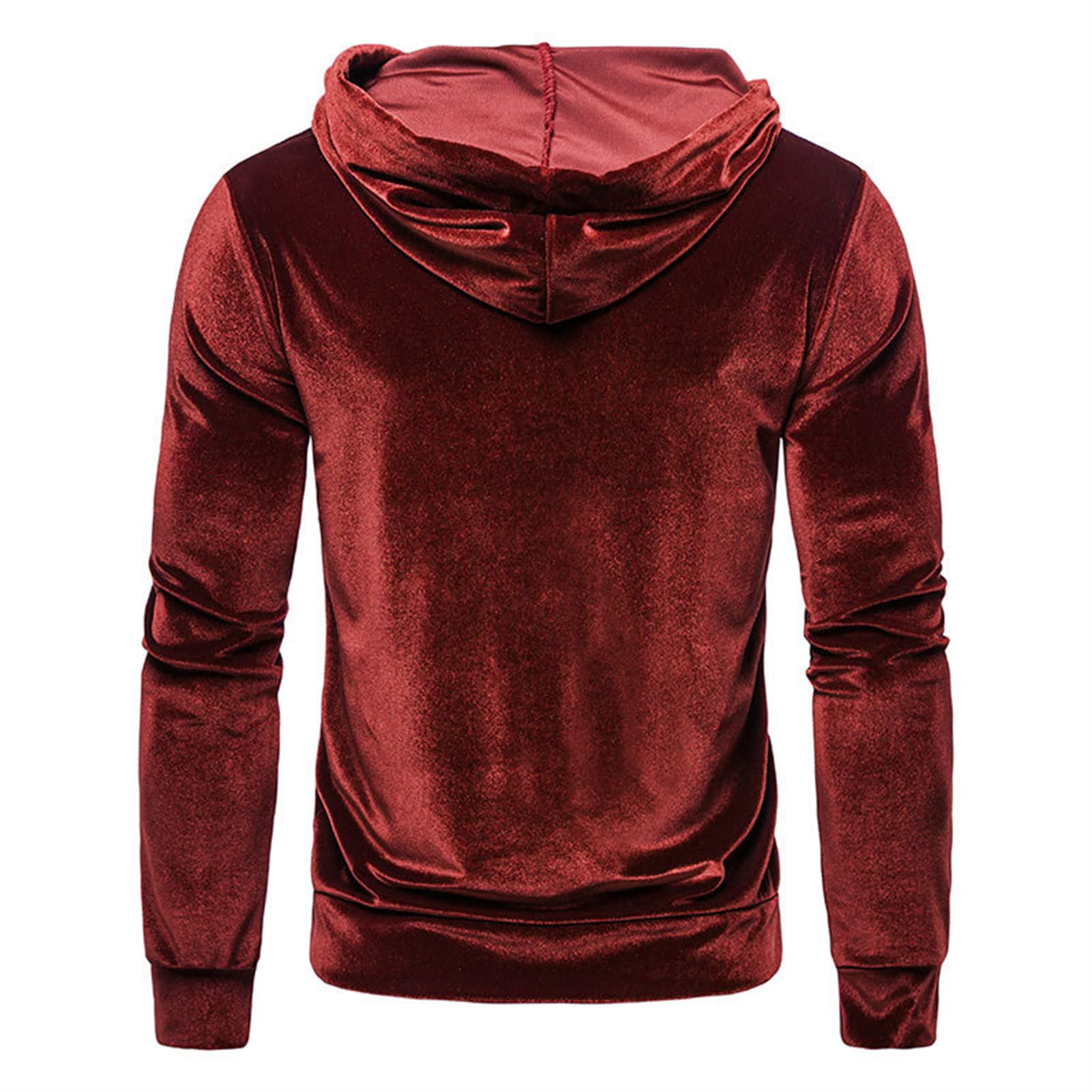 Maiyifu-GJ Men's Color Block Hooded Velour Jacket Casual Long Sleeve Velvet Velour Hoodies Retro Hip Hop Sweatshirt Pullover (Red,Large)