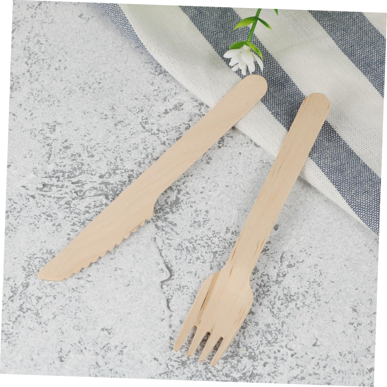 NOLITOY Wooden Dinnerware Sets 48pc Silverware Set Party Supplies Disposable Cutlery Salad Forks Wood Forks Spoons