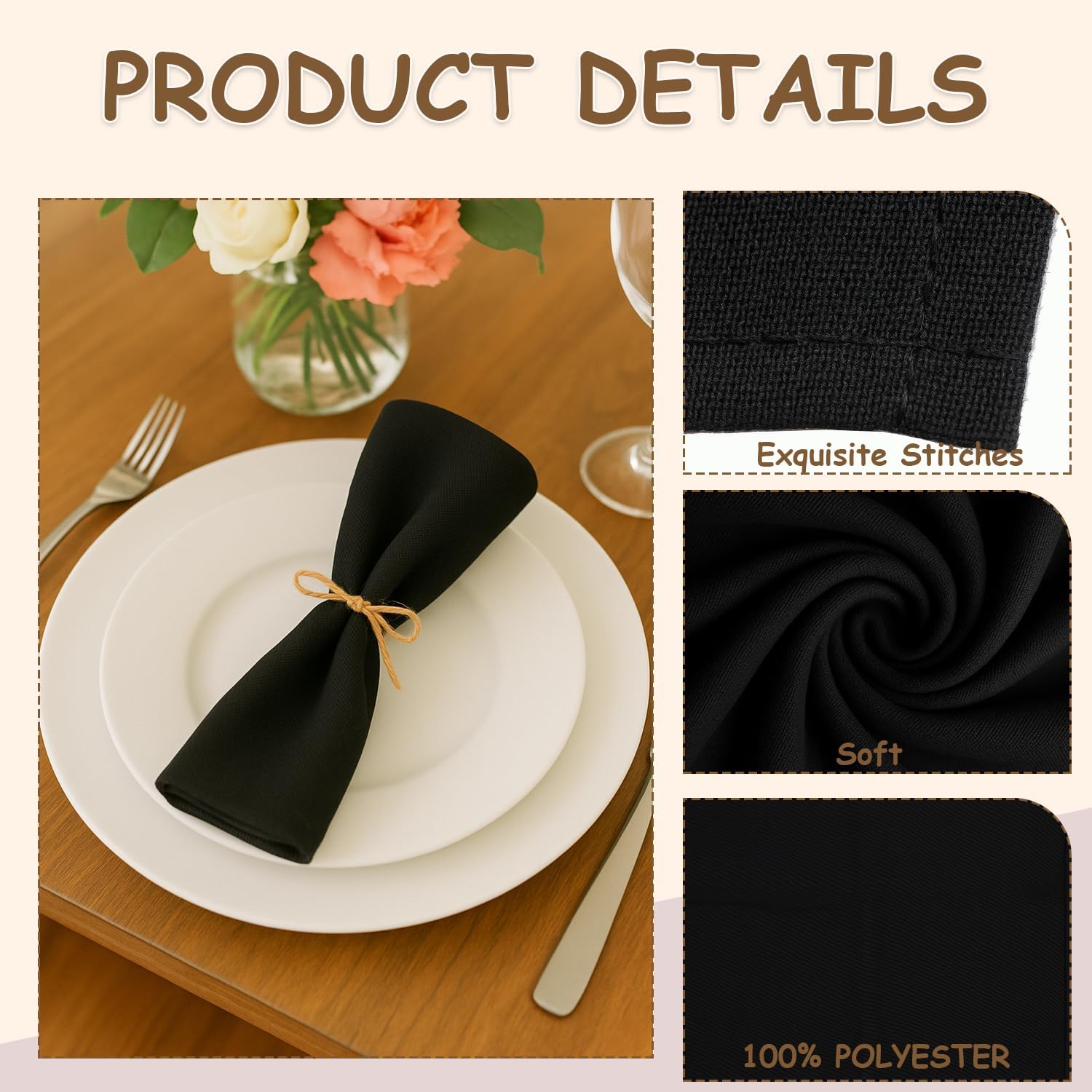 Urby Eco Hanky 10X10in Reusable Small Cloth Napkins. Eco Friendly. Ideal Use as Kids Napkins for Lunch. Dinners. Occasions Like Weddings, Thanksgiving, Restaurants Cocktail Parties. (24pk Black).