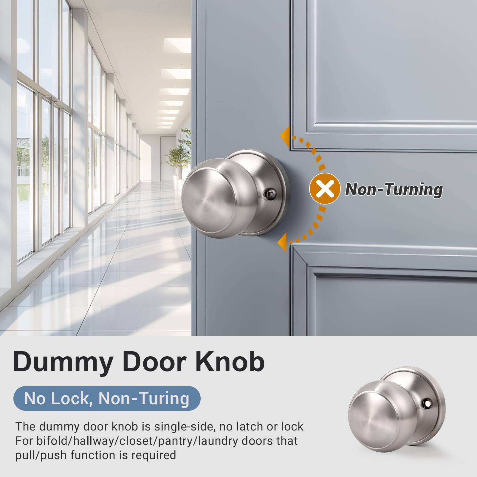 Dummy Door Knobs - Satin Nickel Pack of 4 -2