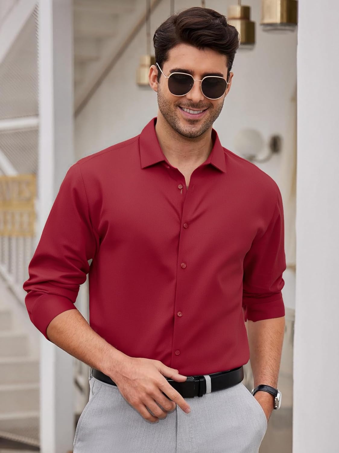 Alex Vando Mens Dress Shirts 8-Way Super Stretch French Placket Business Button Down Shirt Men - Image 3