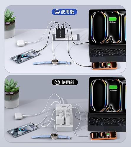 Miniatura 7 de [Paquete de 2] Cargador de pared USB C, bloque de cargador USB C de 50 W, bloques de carga rápida PD de 5 puertos, 2USB C + 3USB A enchufe negro