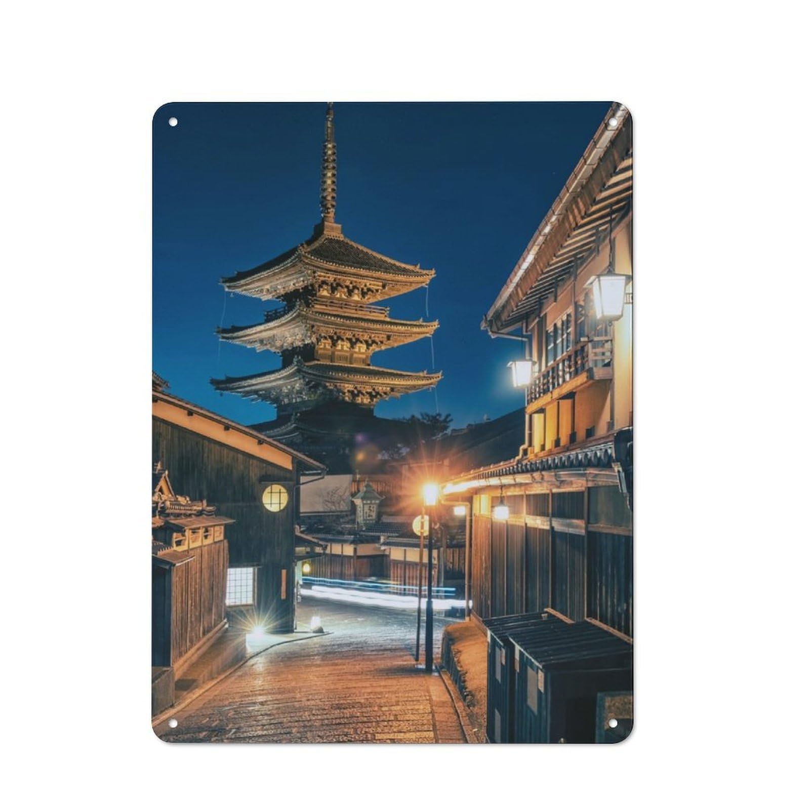 Junmoney Kyoto By Night Retro Tin Wall Plaque 40X30cm For Home Office Or Studio, Wall Decoration For Home Offices And Studios