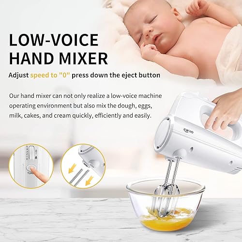 Miniatura 2 de JEWJIO Pro - Batidora de mano eléctrica de 250 W, 5 velocidades + mezclador de mano Turbo con 5 accesorios de acero inoxidable, estuche de