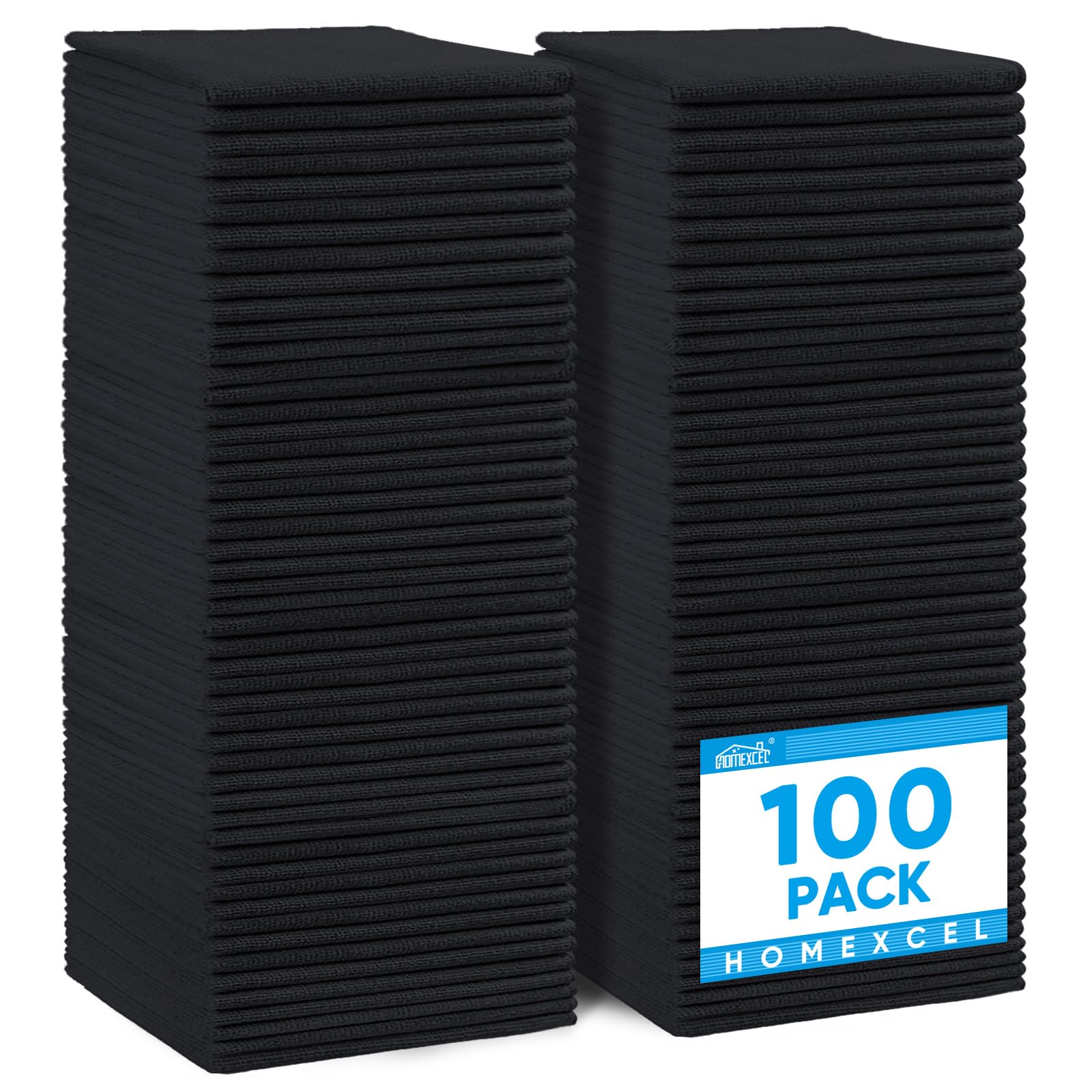 HOMEXCEL 100PK Microfiber Cleaning Cloth, Cleaning Rag for Home, 11.5x11.5 | Reusable, Lint Free, Scratch-Free and Highly Absorbent Towels for Kitchen, Window and Glass, Cars, Black Black 100