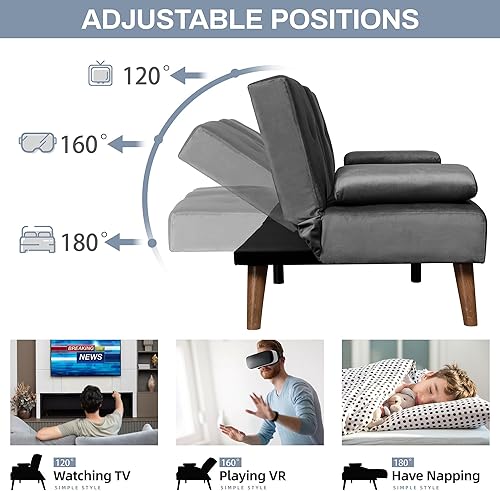 Miniatura 3 de JAMFLY Sofá cama futón plegable convertible, sofá biplaza reversible para espacios pequeños, apartamento, dormitorio con reposabrazos extraíbles y 2