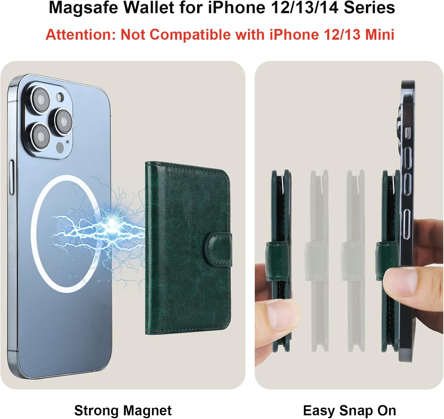 Bocasal for MagSafe Wallet Magnetic Card Holder, RFID Blocking Leather Card Slots for iPhone 17/16/15/14/13/12 Pro/Max/Plus/Air, Adjustable Kickstand Flip Mag Safe Wallet (Dark Green)