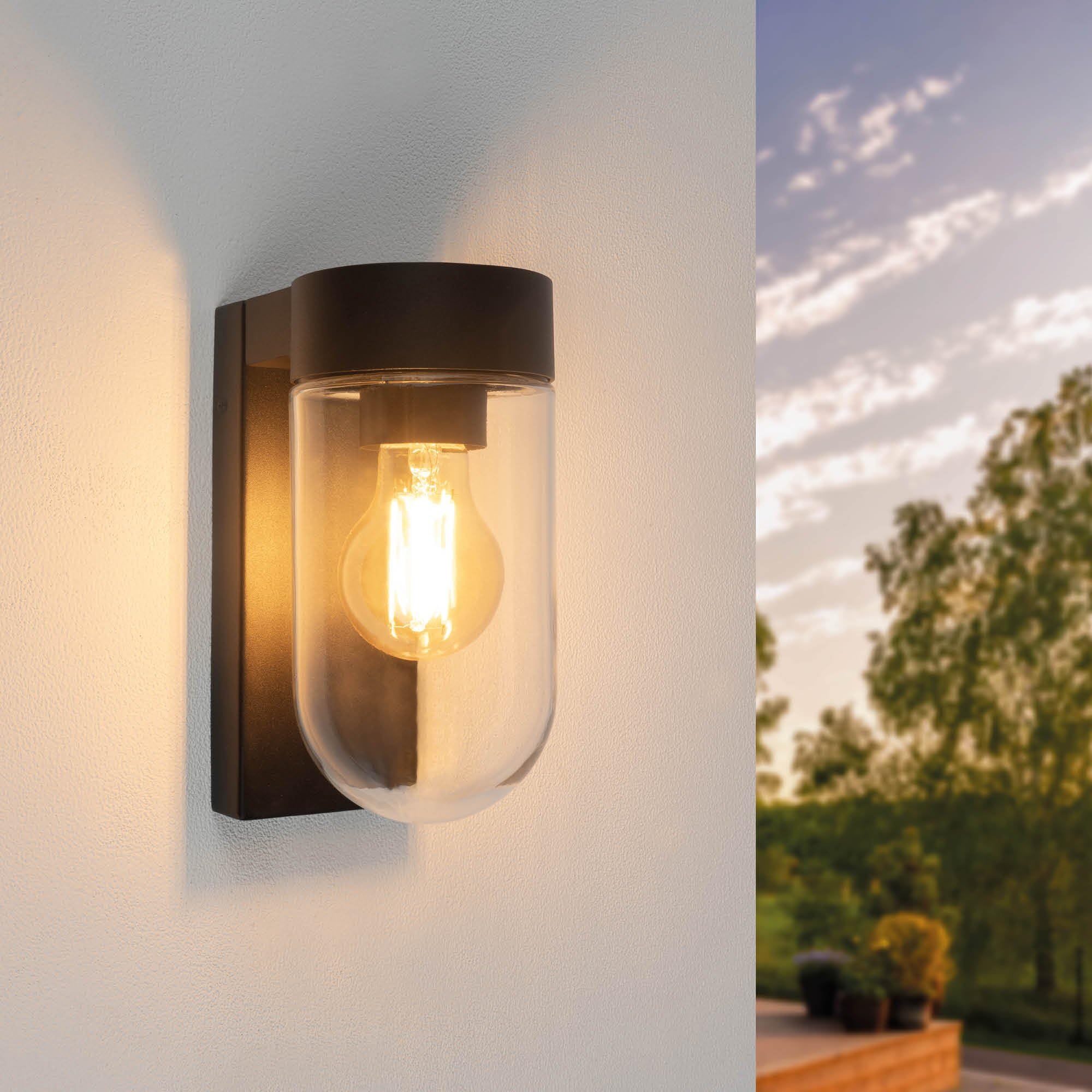 Ledvion Black - Led Wall Lamp Whitesensor, E27 Fitting, Ip44 Splashproof, Outdoor Lamp, Led Wall Lamp Outdoor