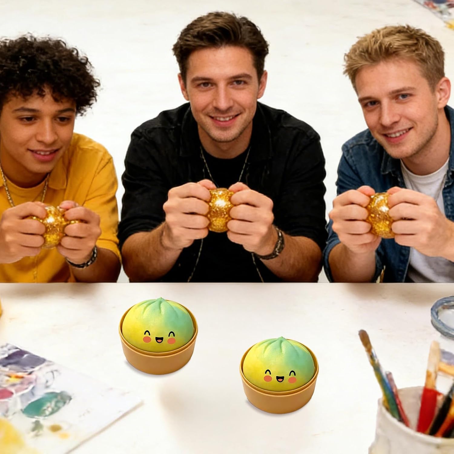 Sensory Stress Dumplings with Steamer, Soft Glitter Giant Dumpling Balls Sensory Toy for Kids Adults Students Home Office Classroom Work Study