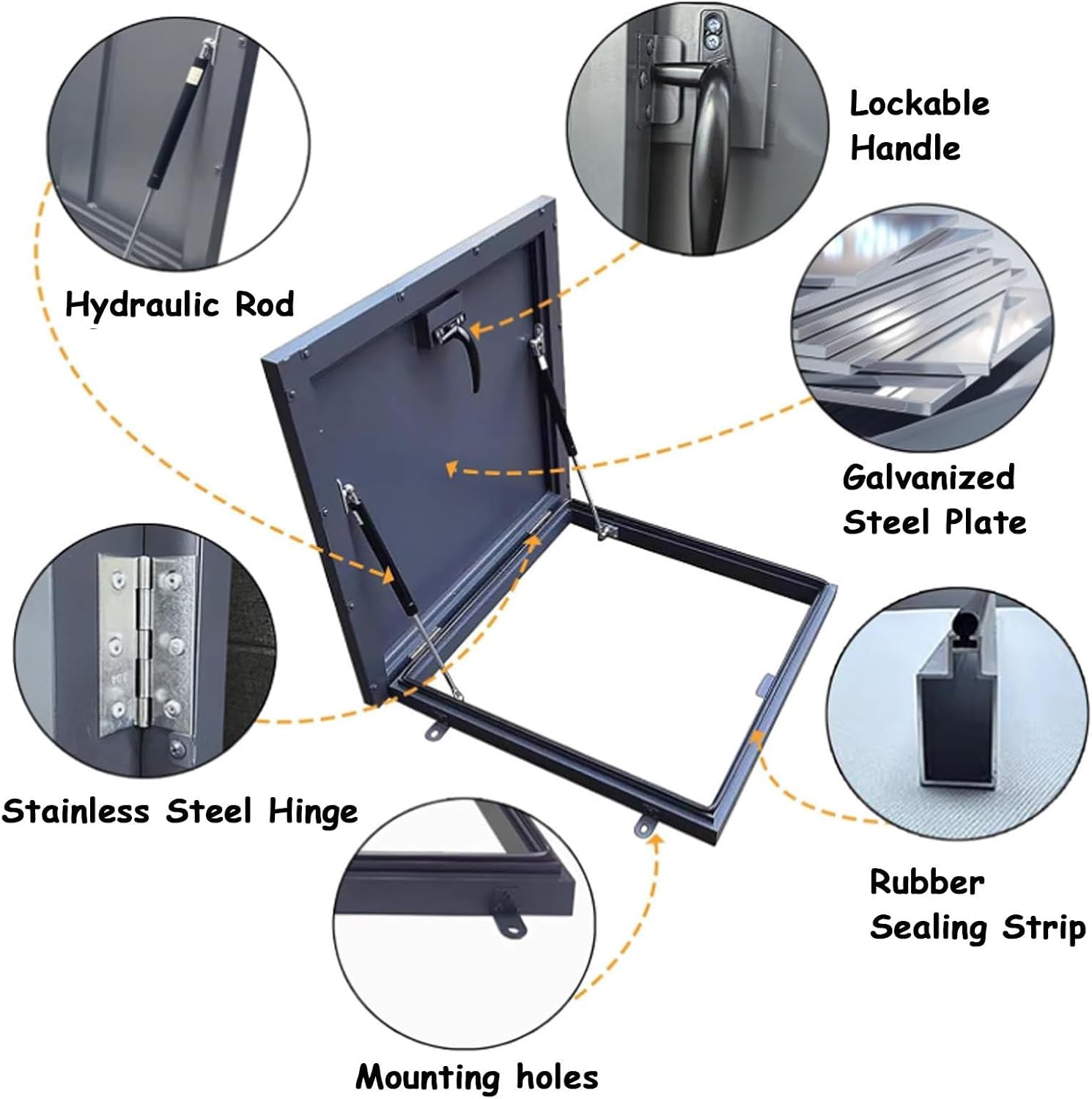 Aluminum Roof Hatch Cover with Rubber Seal, 55x55cm Flush Mount Rooftop Access Door, Durable Square Attic/Sun Room Lid, Weatherproof Cellars Exit Cover