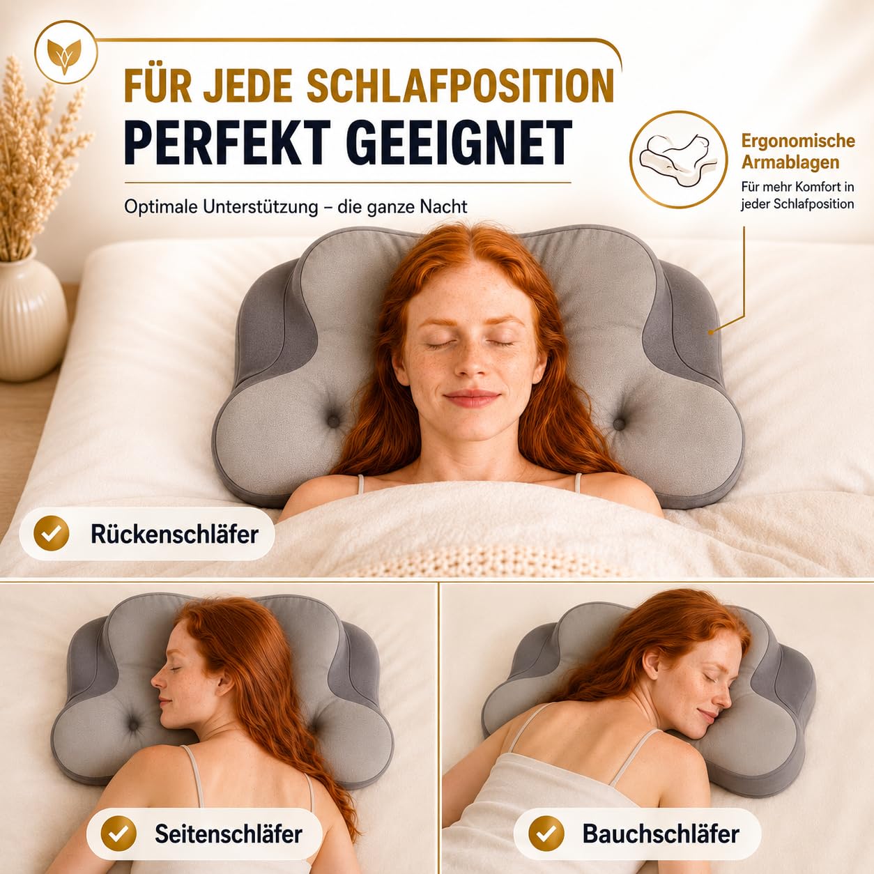 Ergonomisches Kopfkissen & Nackenstützkissen – Orthopädisches Nackenkissen [TESTSIEGER] Memory Foam gegen Nackenschmerzen & Schnarchen, Kopfkissen für Seiten-, Rücken- & Bauchschläfer