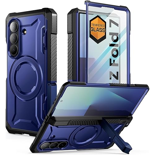 SUPCASE for Samsung Galaxy Z Fold 7 Case with Kickstand (UB Grip), [Compatible with MagSafe] [Built-in Tempered Glass Screen Protector] [Hinge Coverage] Military-Grade Protection Phone Case (Azure)