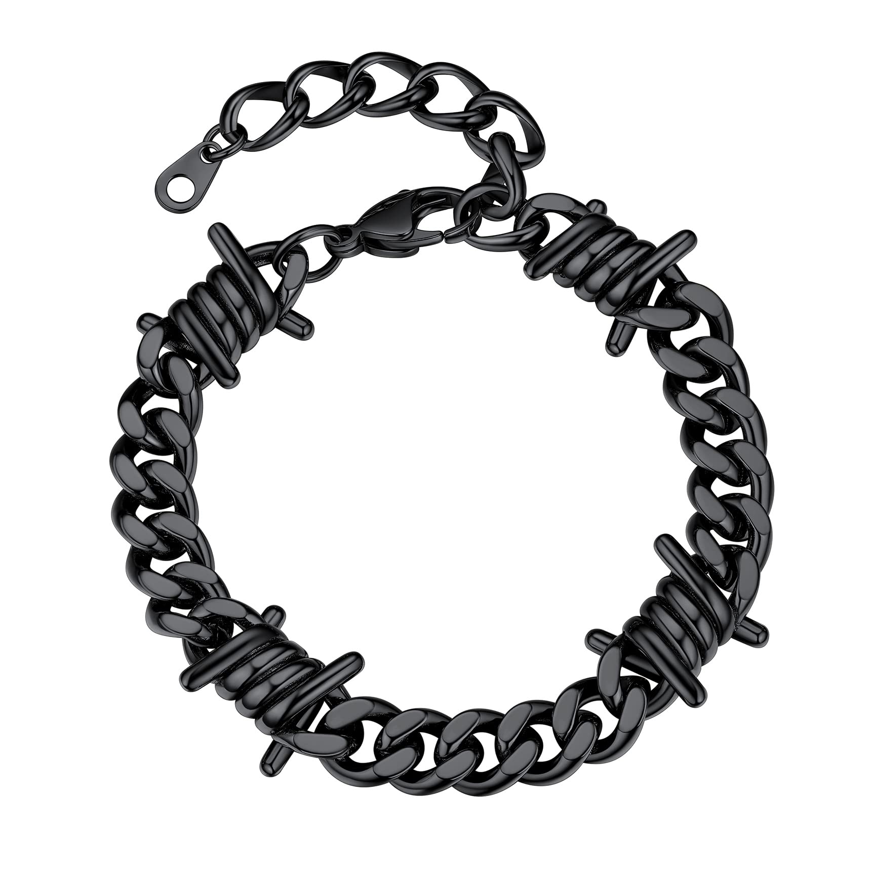 Bestyle Barbed Wire Bracelets 7/9mm Thick Heavy Men Hand Chain Unisex Stainless Steel/Gold/Black Cuban Chain Bracelet Punk Gothic Bracelets for Men