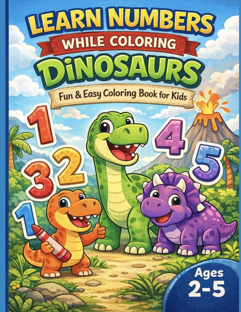 Cute Dinosaurs Coloring Book for Kids: Fun and Easy Dinosaur Coloring Pages for Toddlers and Kids Ages 2-5 | Learn Numbers and Have Fun