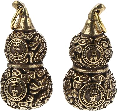 2pcs Brass Good Luck Wu Lou Hu Lu Gourd Keychain Feng Shui Luck and Treasure Pendant Chinese Feng Shui Figurine Ornament Blessing for Women Men