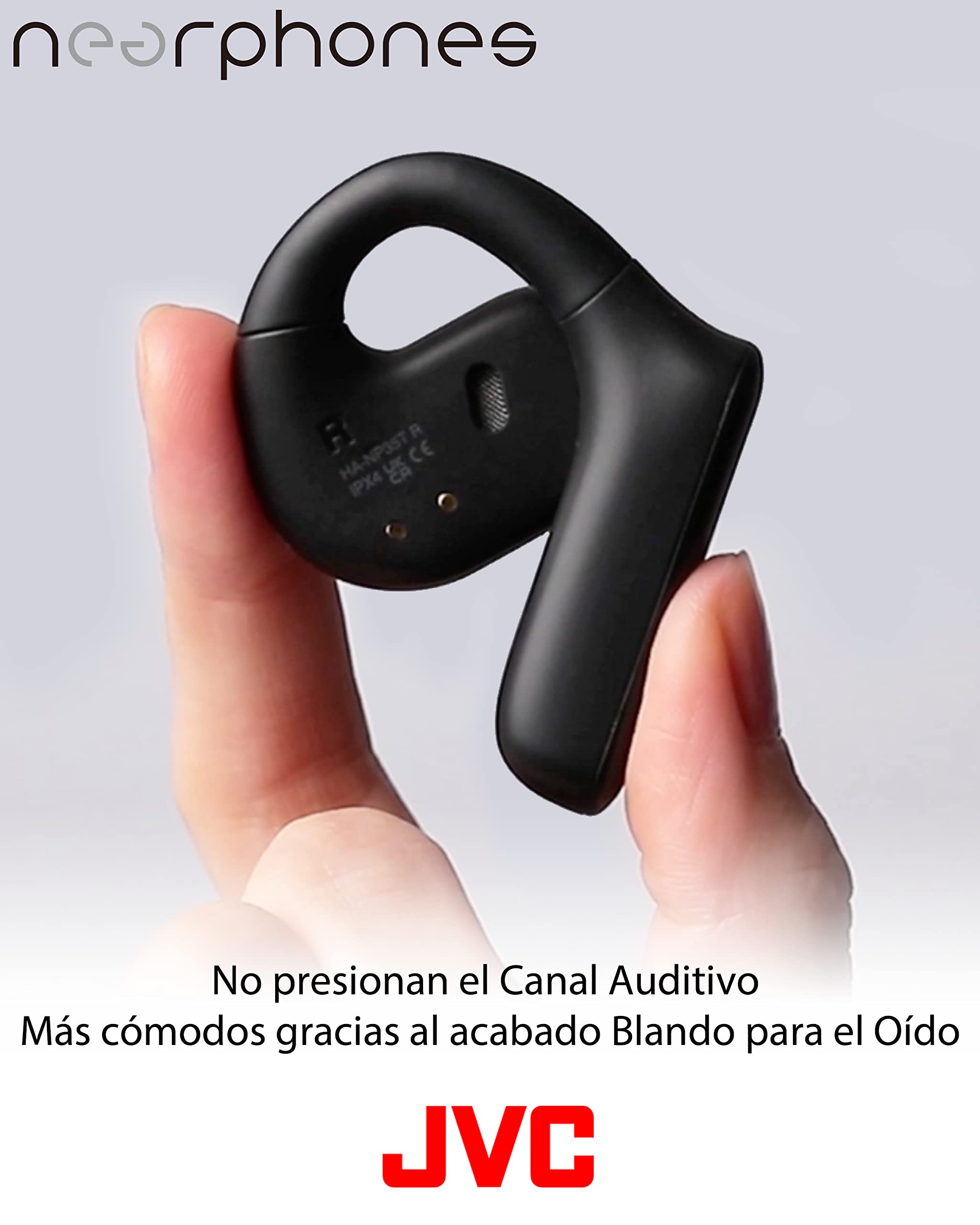 JVC Auriculares inalámbricos Deportivos 27h de Batería, Sonido, Auriculares de Oido Abierto, Resistentes al Agua IPX4, Doble Micro, Auriculares Running para Correr - HA-NP35T-B, Negro