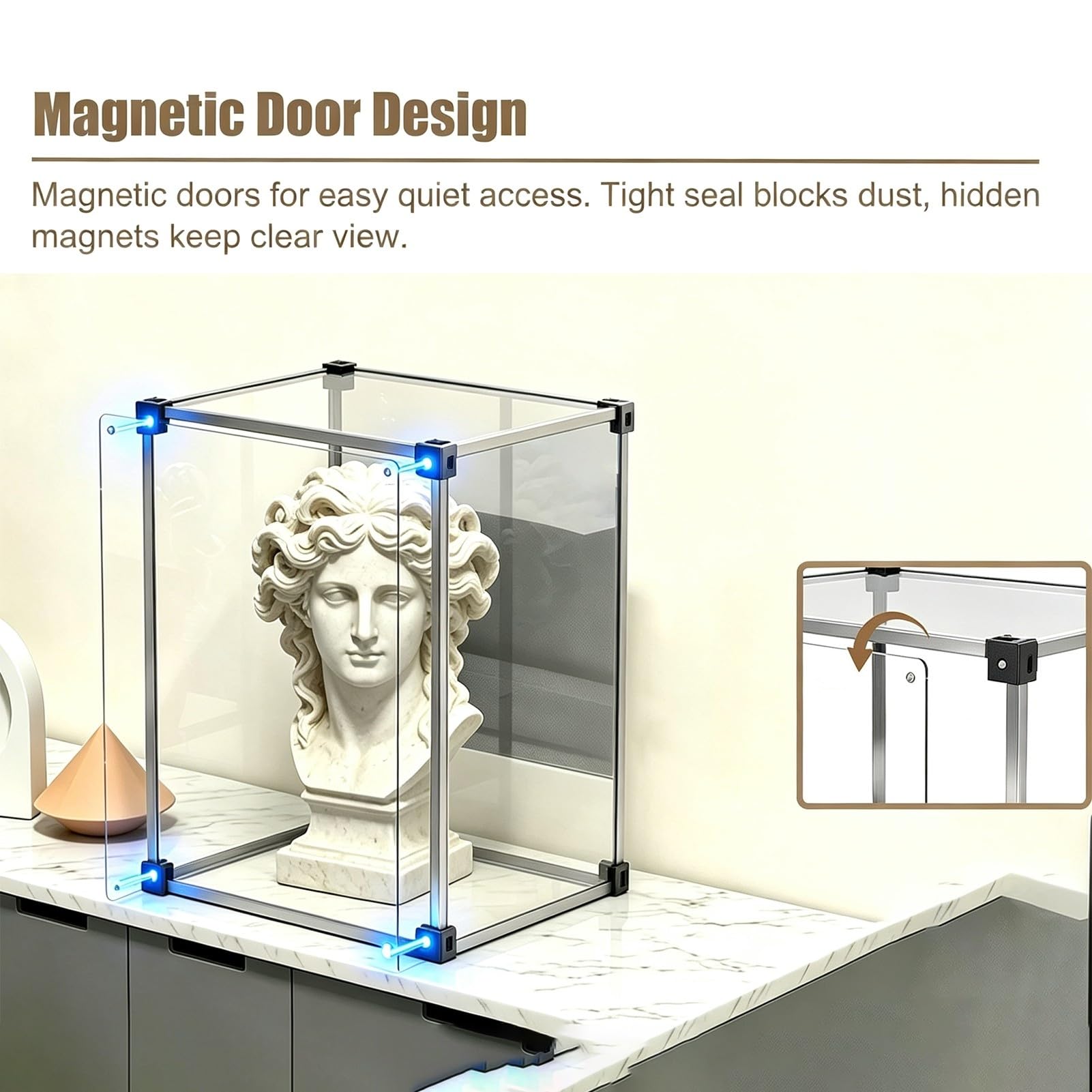 Teca Plexiglass Vetrina con Cornice Argentata, Scatola Sportello Magnetico