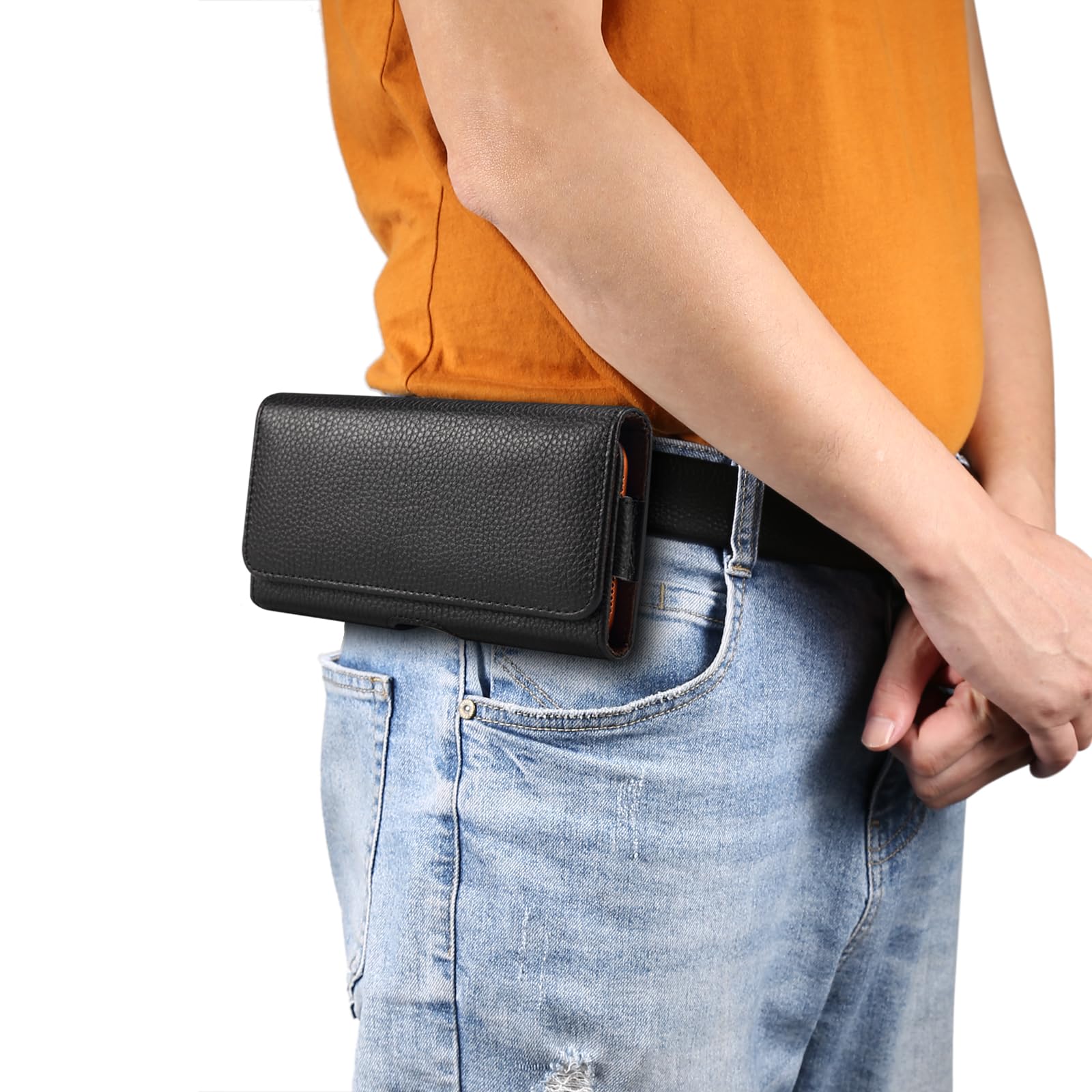 Étui Ceinture Cuir Véritable pour Téléphone 6,5 Pouces - Noir | Compatible iPhone 17 Pro 16 15 Pro 14 13 12 11, Compatible Samsung S25 S24 S23 FE, Compatible Google Pixel 10 Pro