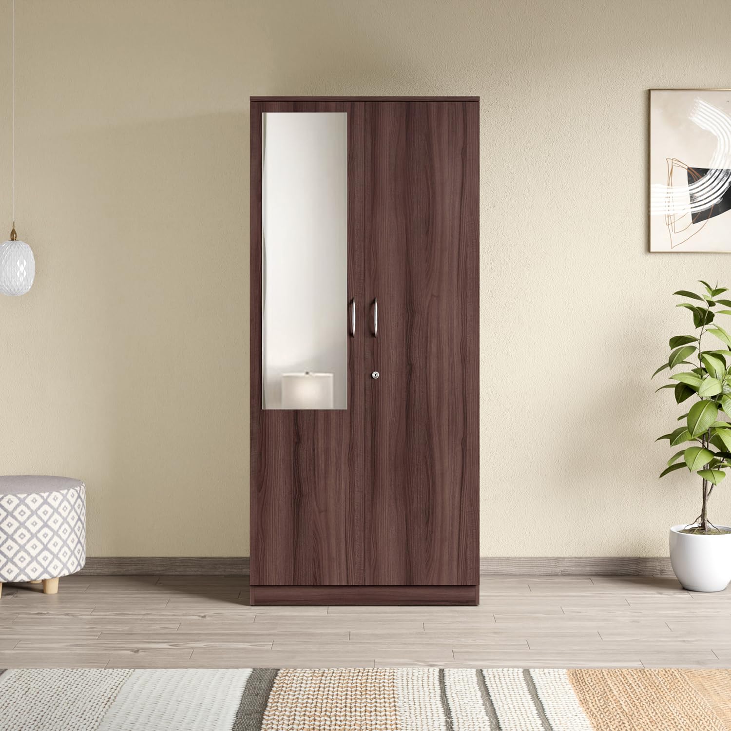 Interio by Godrej EWA 2-Door Wooden Wardrobe with Mirror | Brown