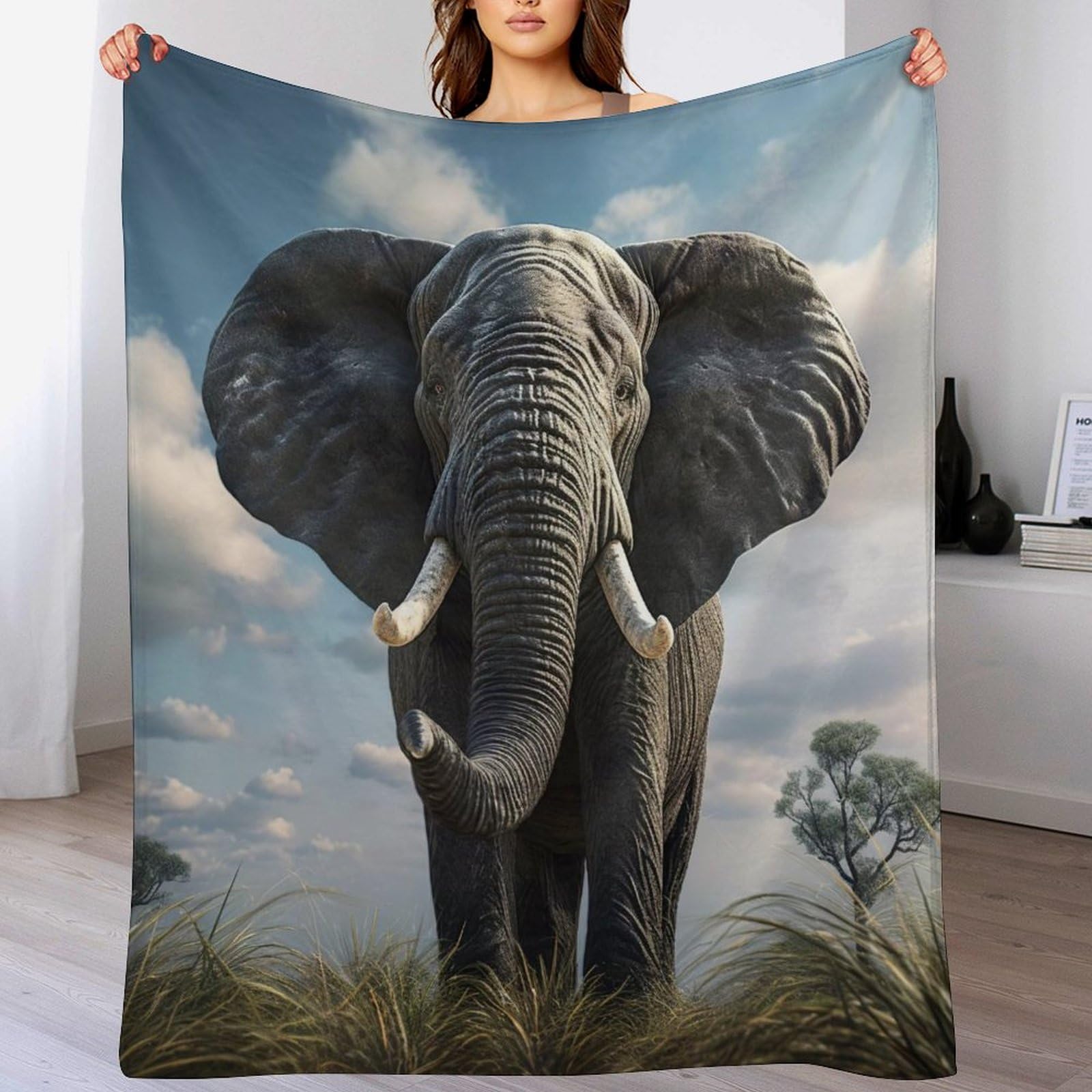 Couverture éléphant anti-froid en polaire légère pour canapé