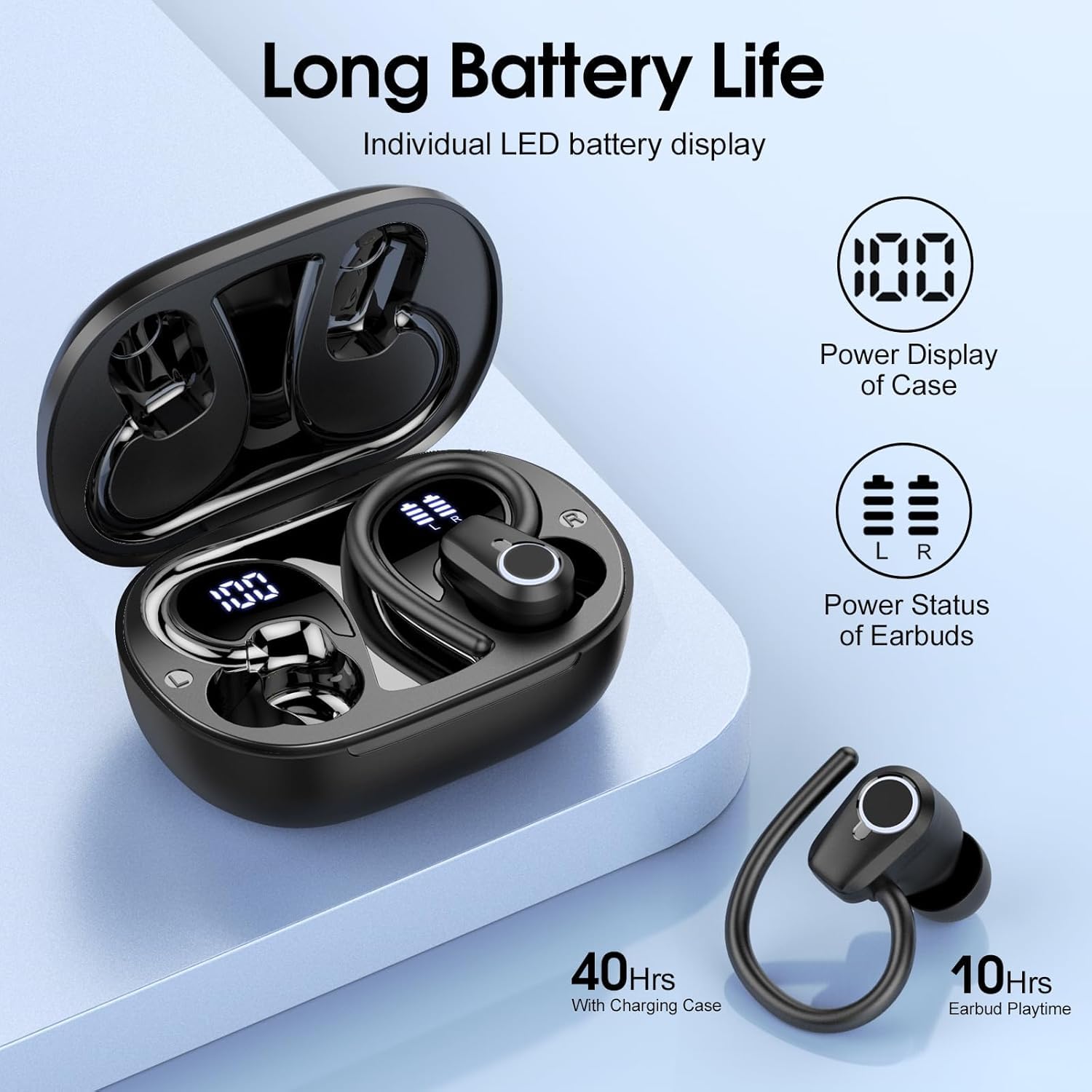 Cuffie Bluetooth Sport, 2025 Auricolari Bluetooth 5.3 con 4 ENC Cancellazione Rumore Mic, 50 Ore Cuffie Wireless HiFi Stereo, IP7 Impermeabili, Ricarica Rapida, USB-C, Cuffiette Bluetooth per Running