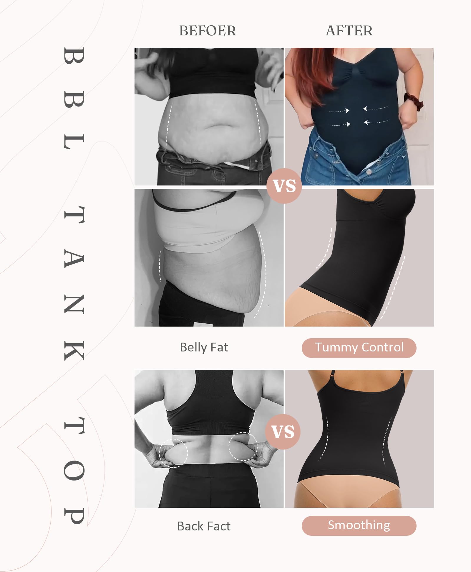 FeelinGirl Chaleco de compresión sin costuras para mujer | Camisa ligera y cómoda para todo el día con control de abdomen con correas ajustables, suaviza tus curvas