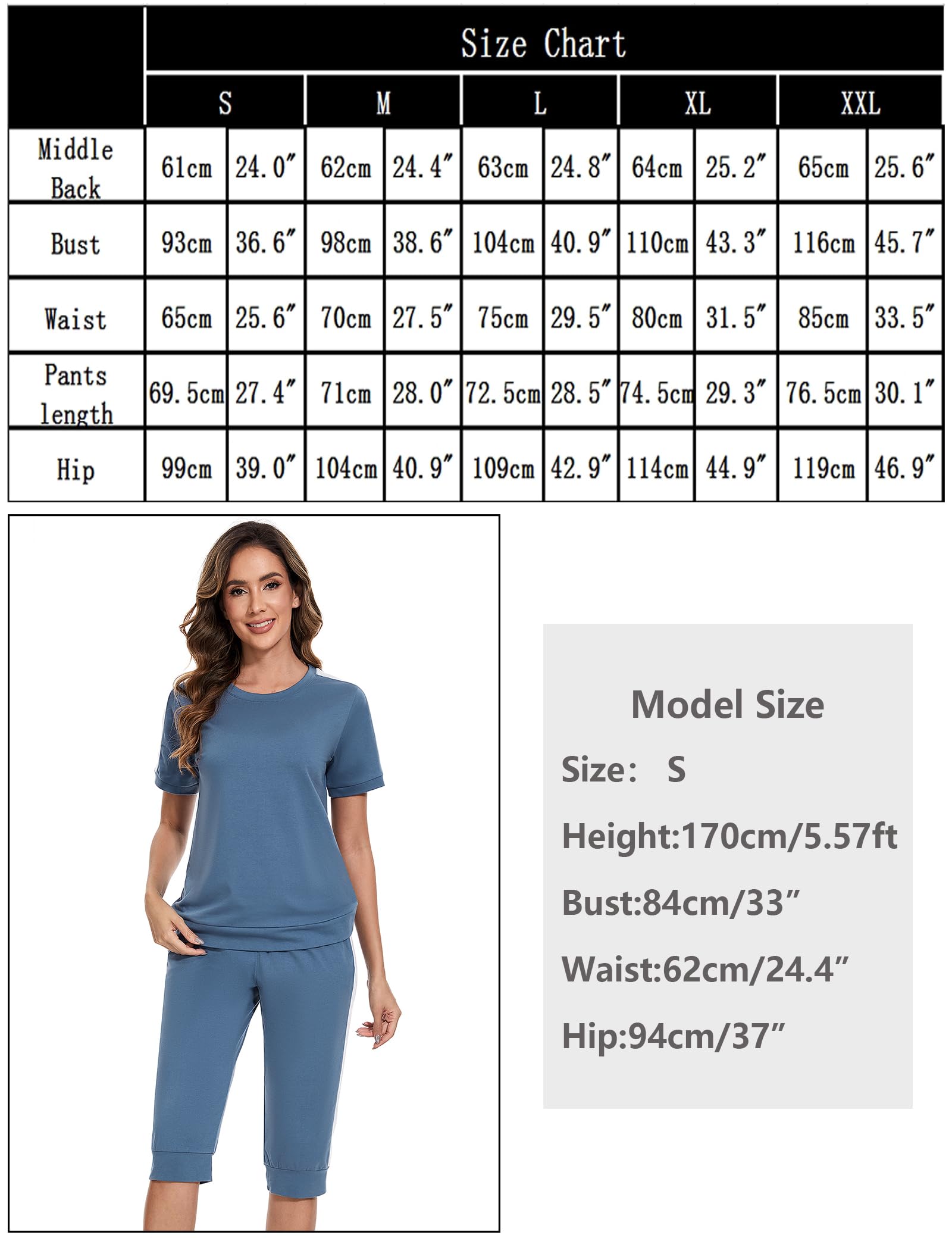 Aottori Completa Sportivo Donna Due Pezzi Tuta da Ginnastica Estivo T-Shirt Manica Corta e Pantaloni 3/4 Casual Elegante Pigiama Set per Jogging Training Casa Fitness